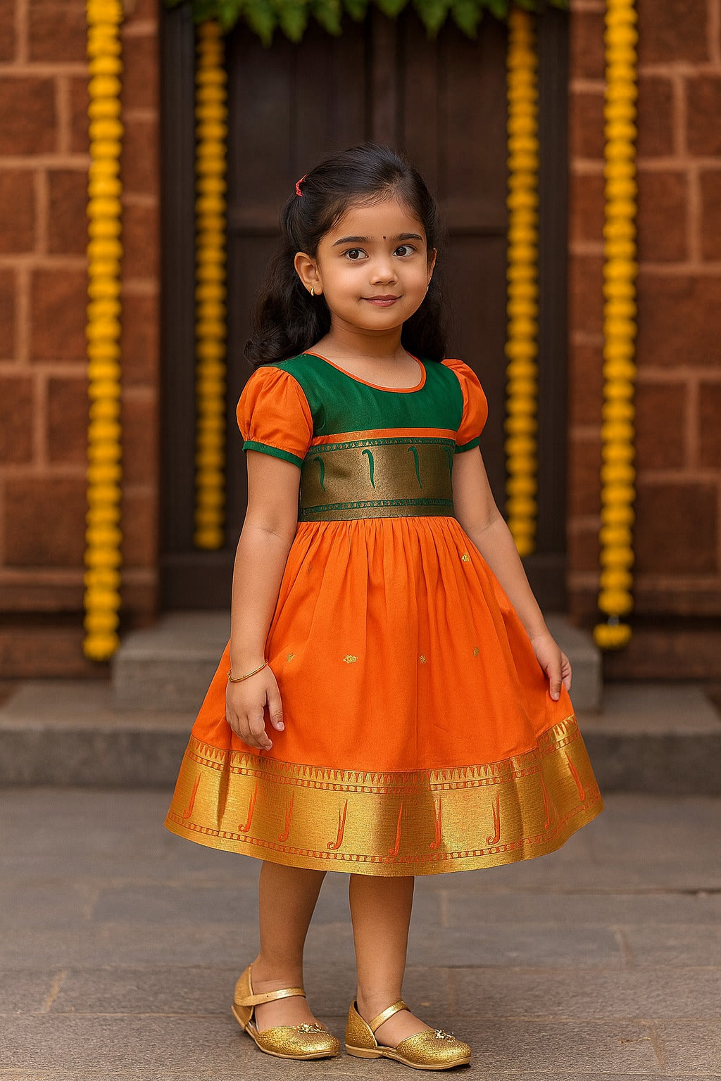 Girls Traditional Zari Border Ethnic Dress