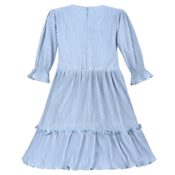 Girls Solid Bell Sleeve Fit and Flare Frock Dress