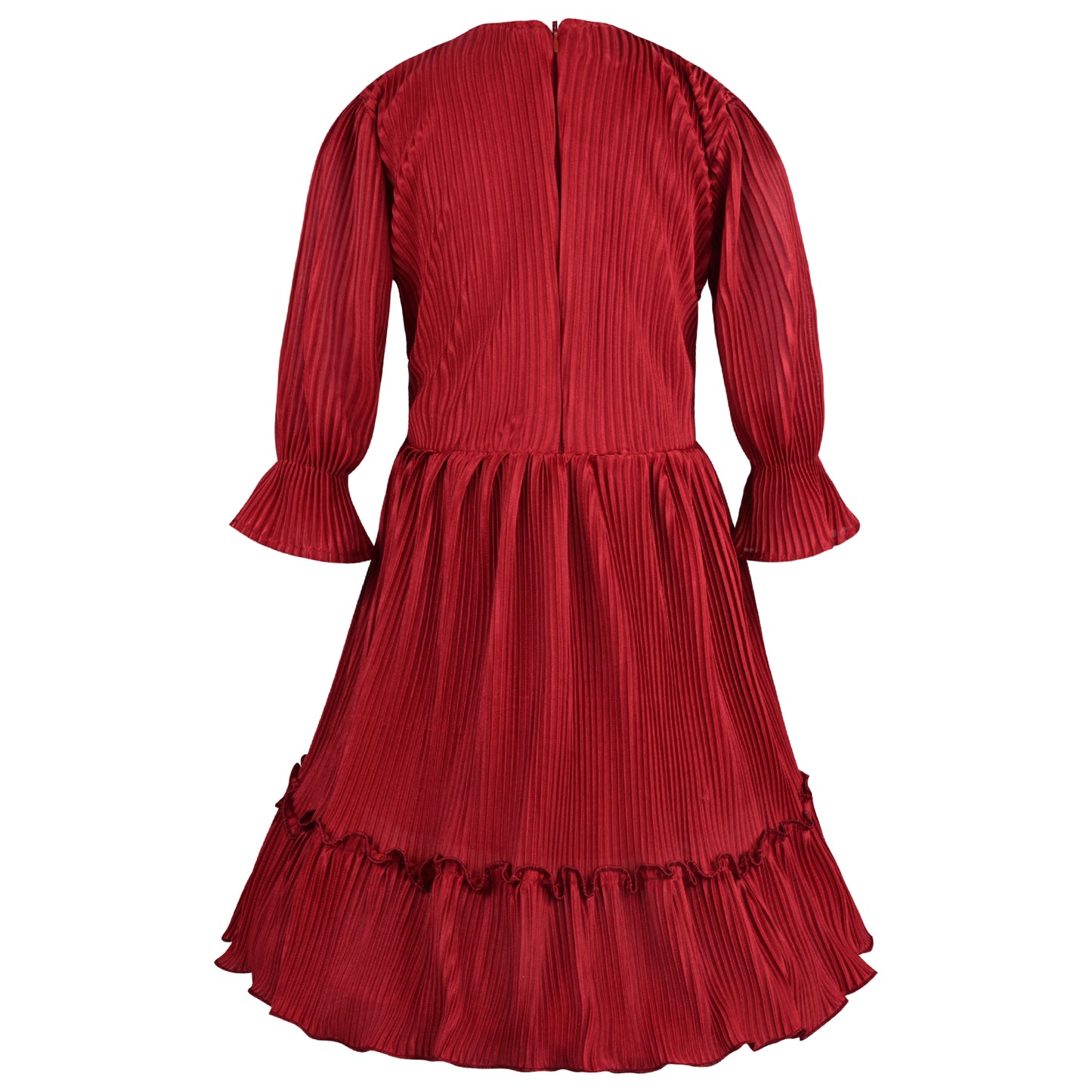 Girls Solid Bell Sleeve Fit and Flare Frock Dress