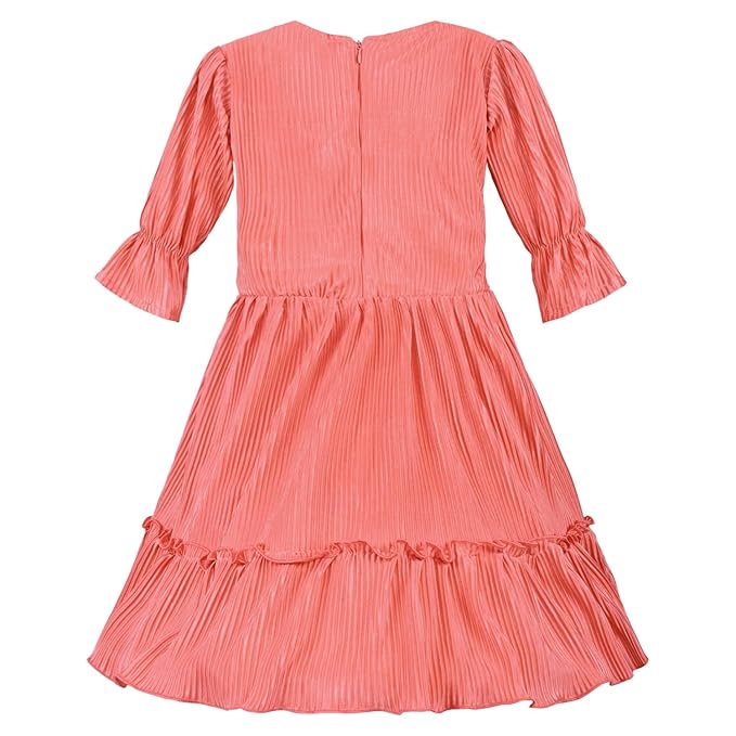 Girls Solid Bell Sleeve Fit and Flare Frock Dress