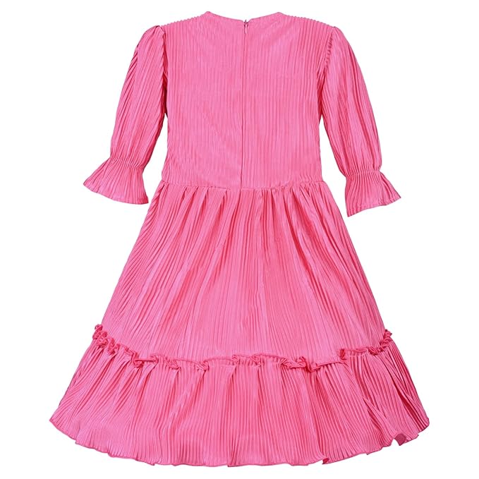 Girls Solid Bell Sleeve Fit and Flare Frock Dress