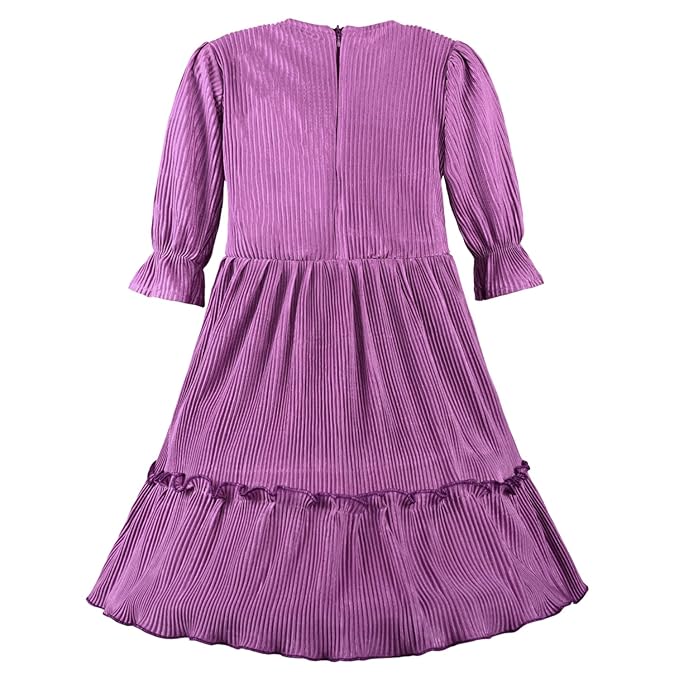 Girls Solid Bell Sleeve Fit and Flare Frock Dress