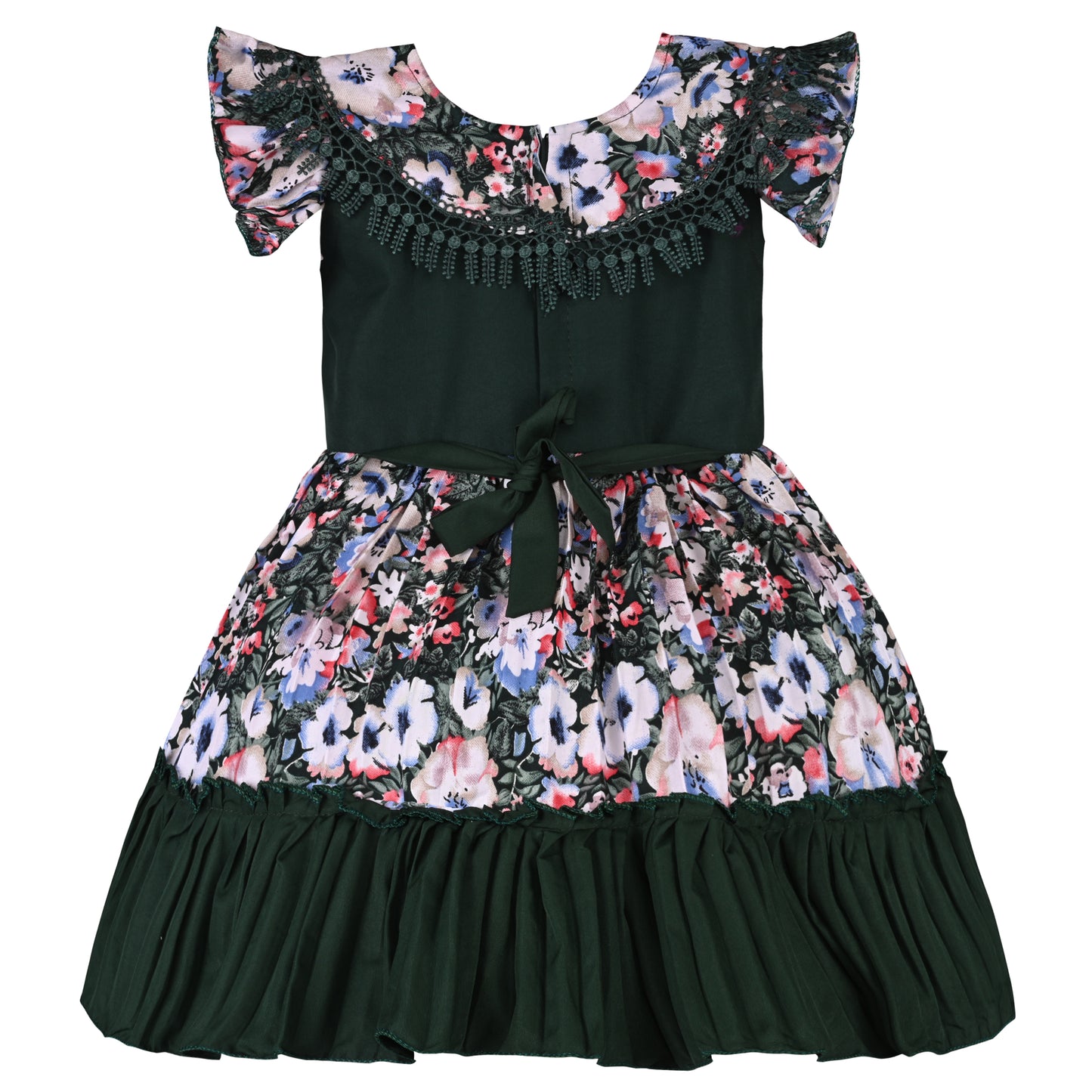 Girls Floral Print Flared Sleeve Fit and Flare Frock Dress