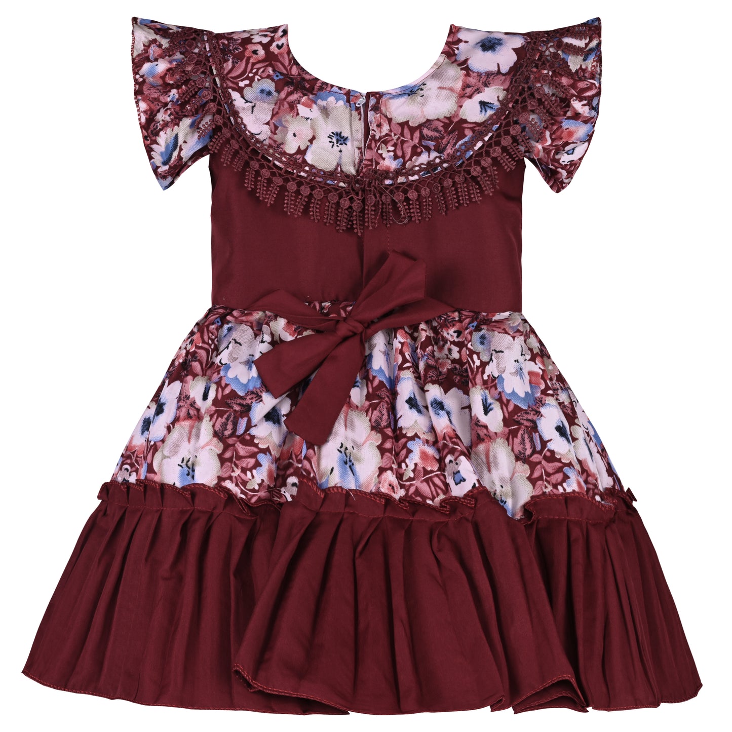 Girls Floral Print Flared Sleeve Fit and Flare Frock Dress