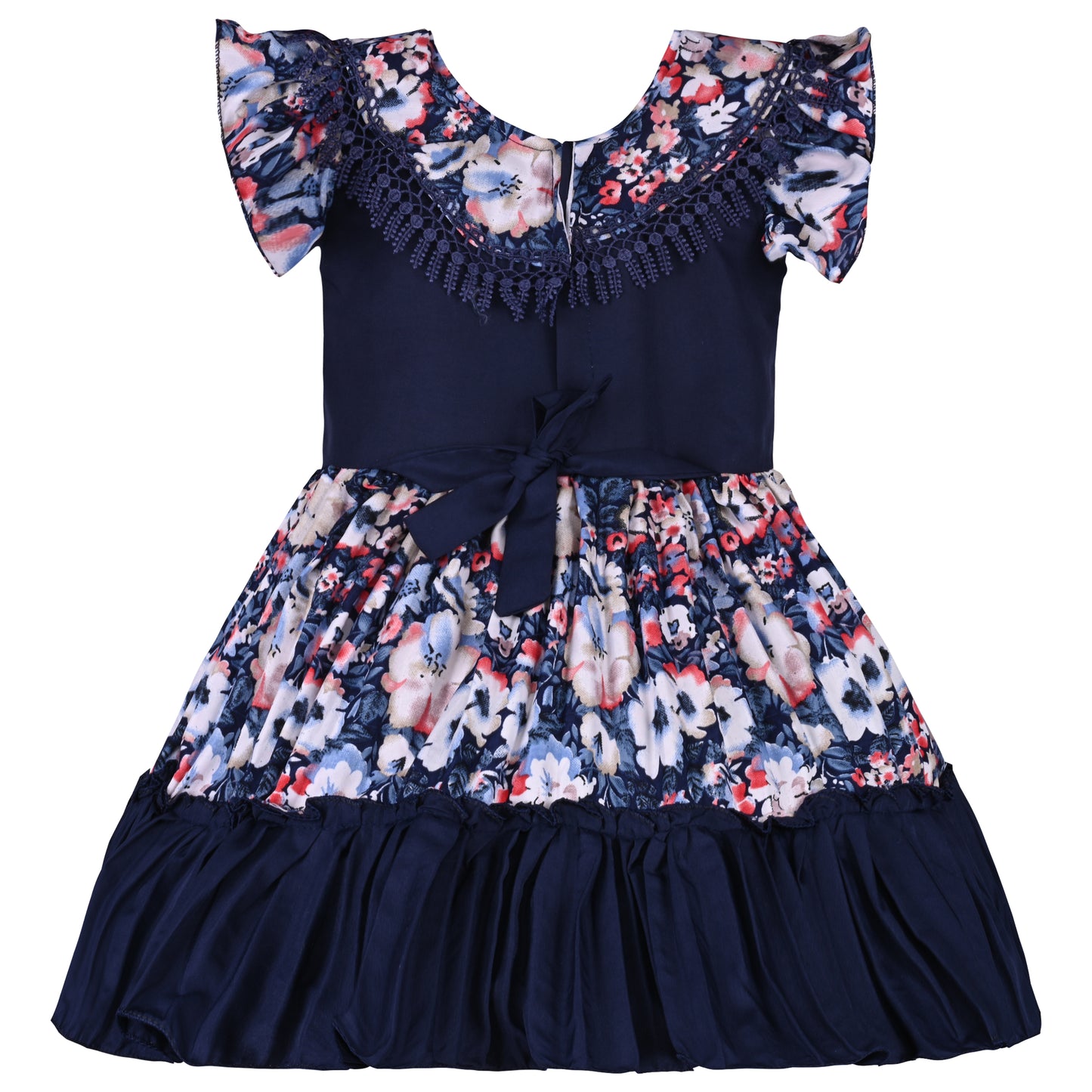 Girls Floral Print Flared Sleeve Fit and Flare Frock Dress