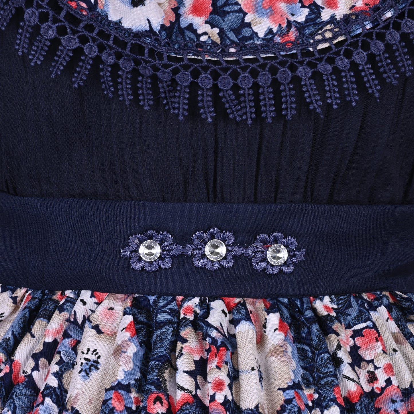 Girls Floral Print Flared Sleeve Fit and Flare Frock Dress