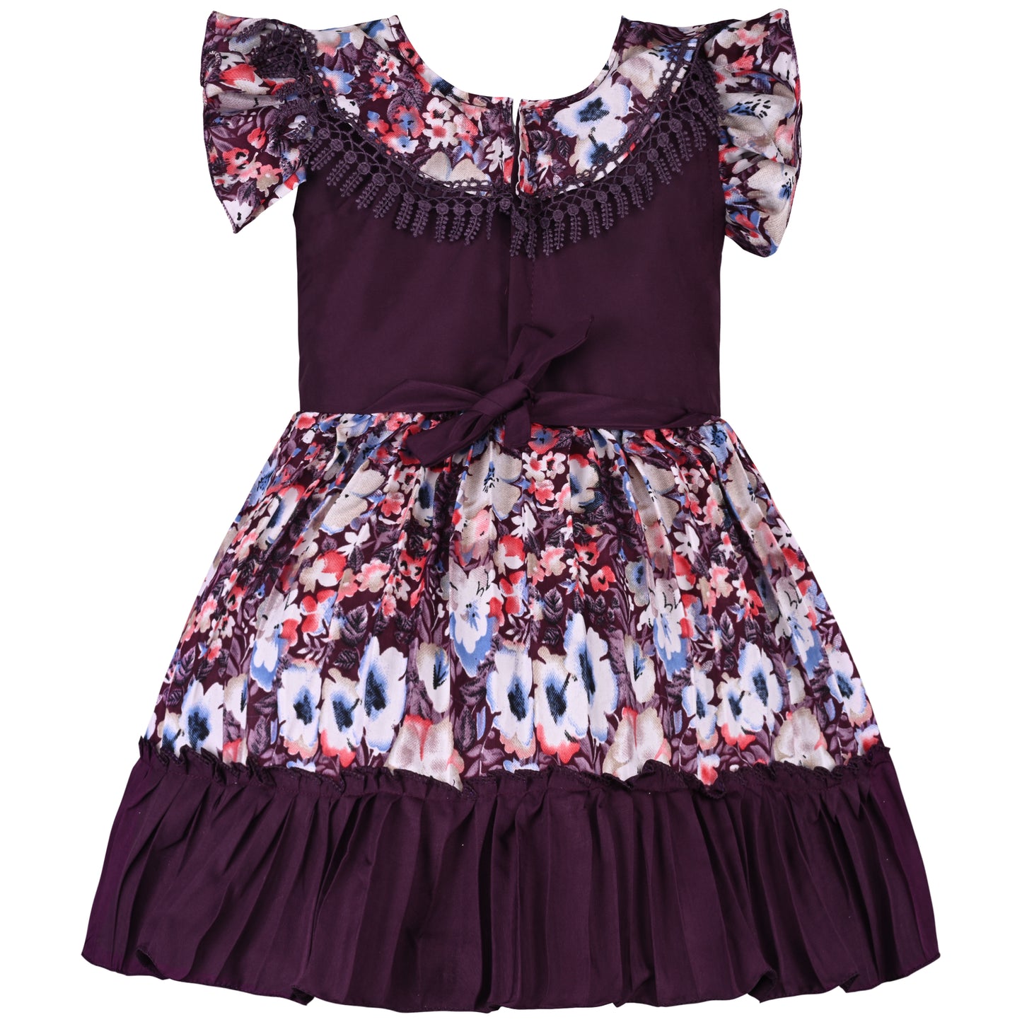 Girls Floral Print Flared Sleeve Fit and Flare Frock Dress