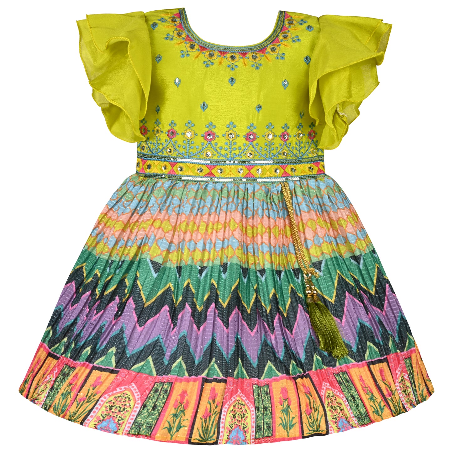 Girls Ethnic Printed and Embroidered Dress