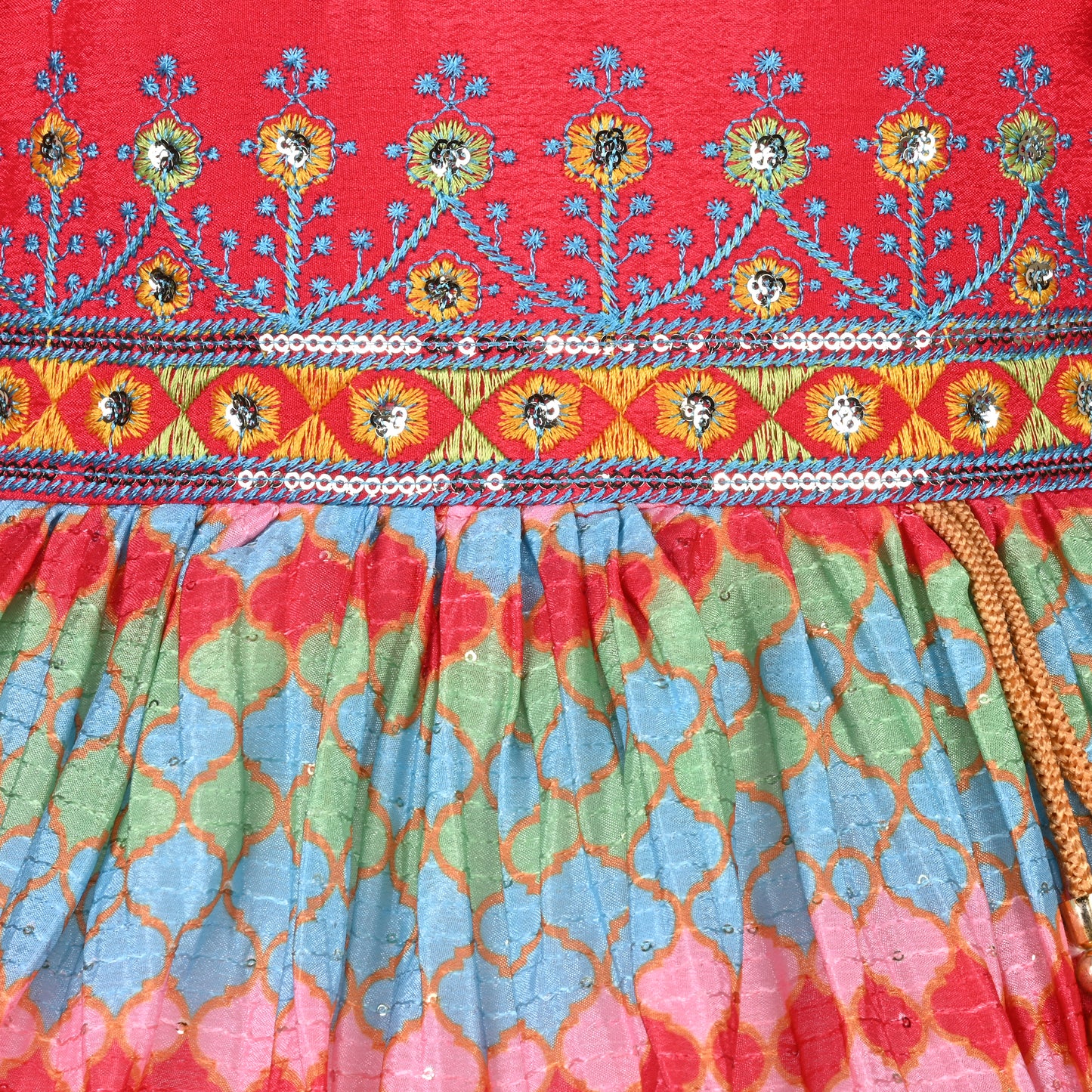 Girls Ethnic Printed and Embroidered Dress