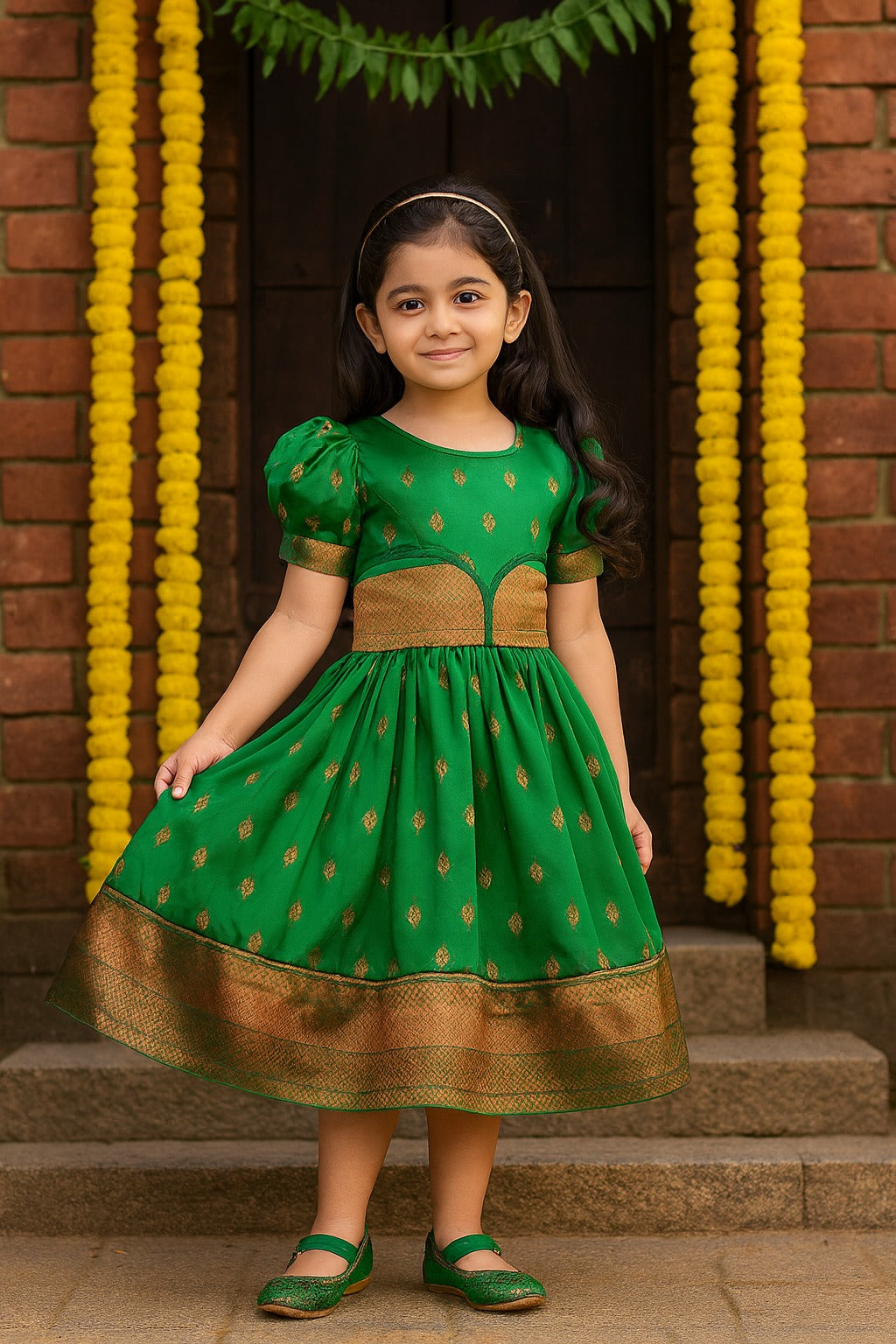 Girls Silk Pattu Pavadai Flare Ethnic Dress
