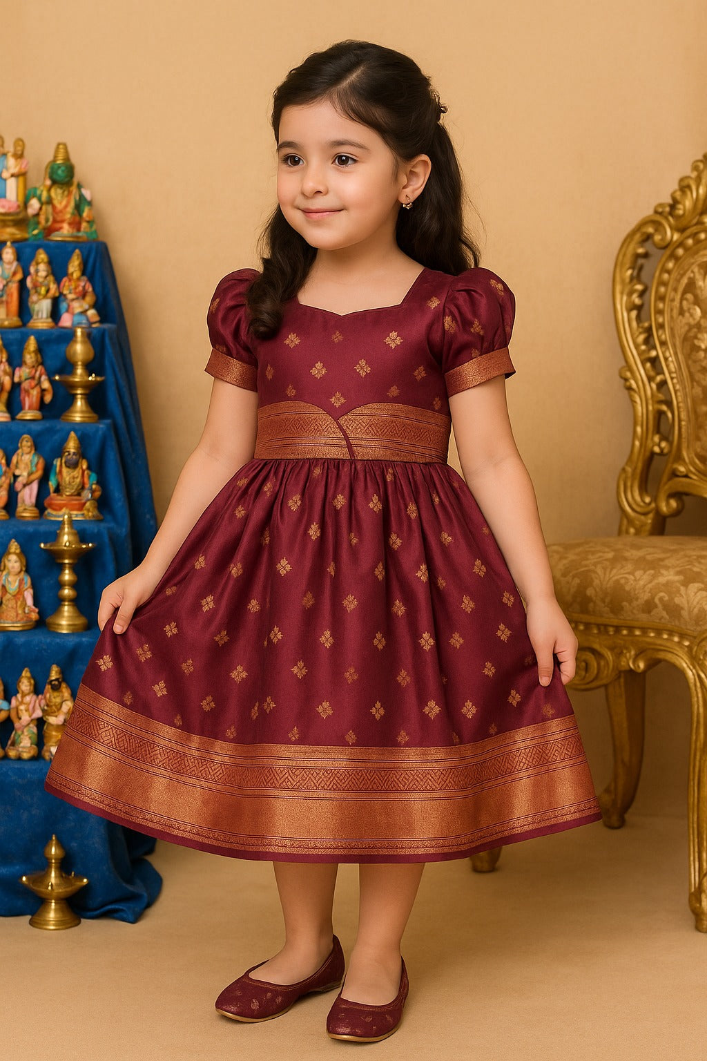 Girls Silk Pattu Pavadai Flare Ethnic Dress