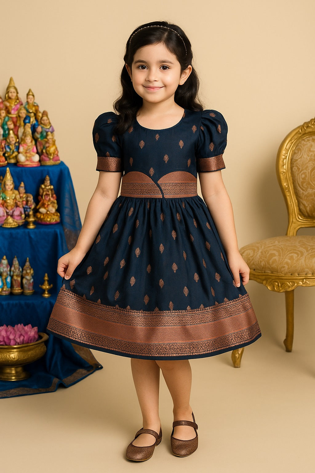Girls Silk Pattu Pavadai Flare Ethnic Dress