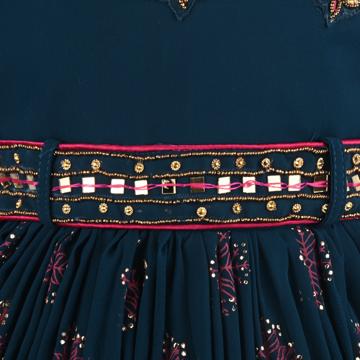 Girls Embellished and Printed Ethnic Dress with Attached Duppata