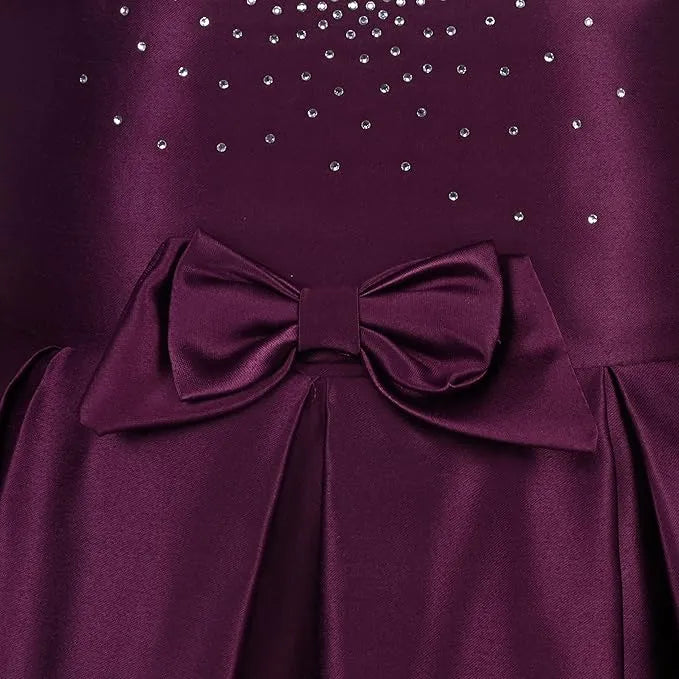 Girls Solid Lycra Party Frock with Bow Detail