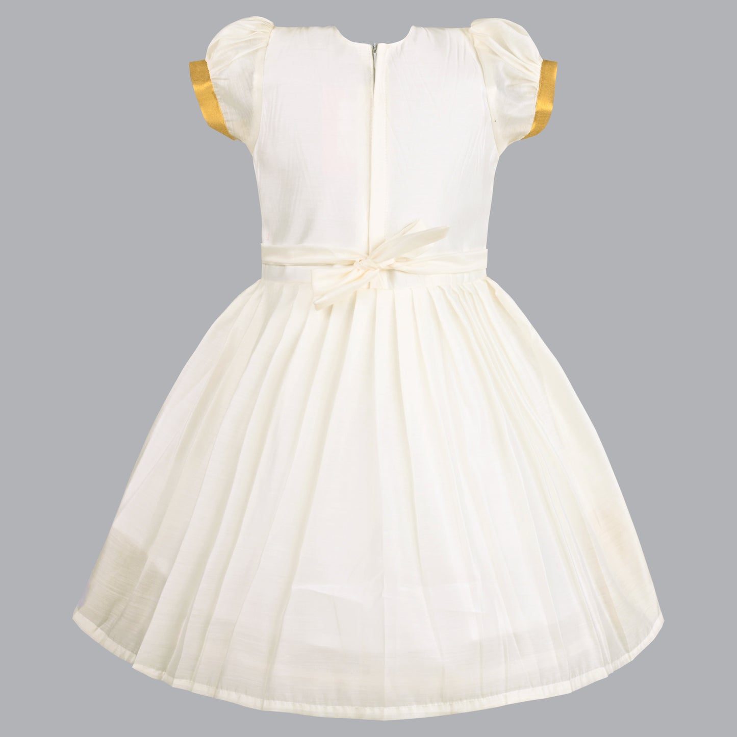 Girls Golden Kasavu Pleated Dress
