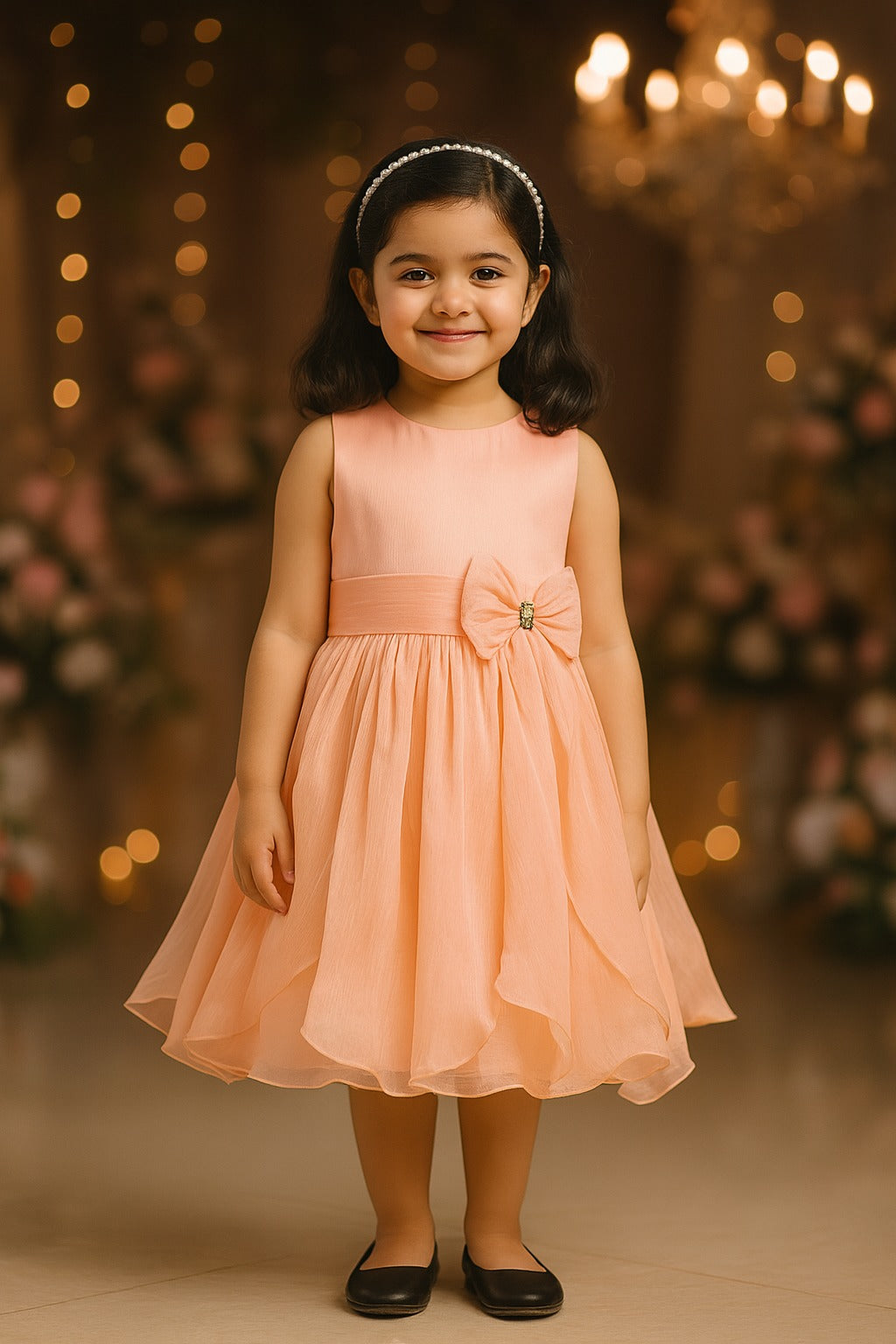 Girls Solid Pleated Satin Fit and Flare Frock Dress
