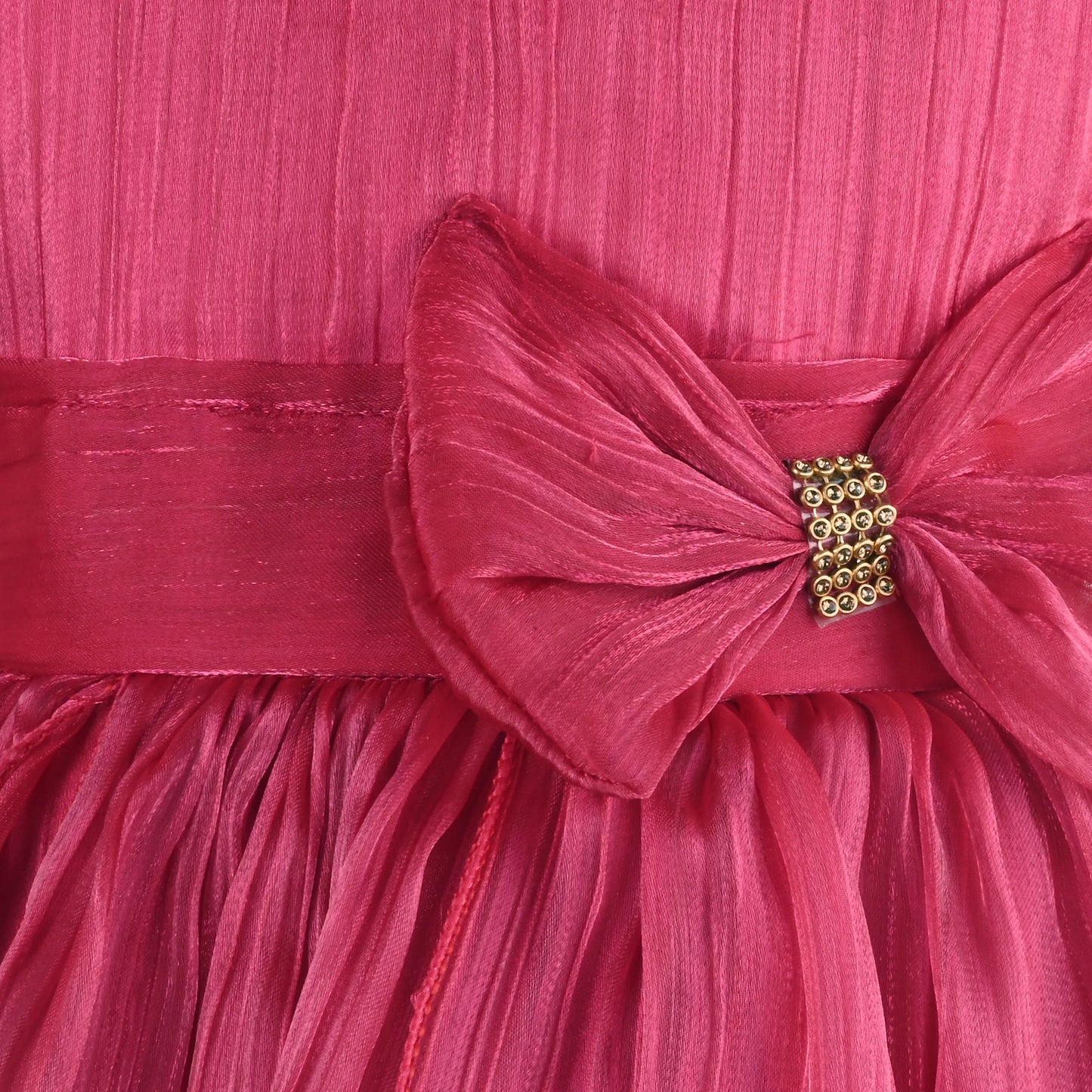 Girls Solid Pleated Satin Fit and Flare Frock Dress