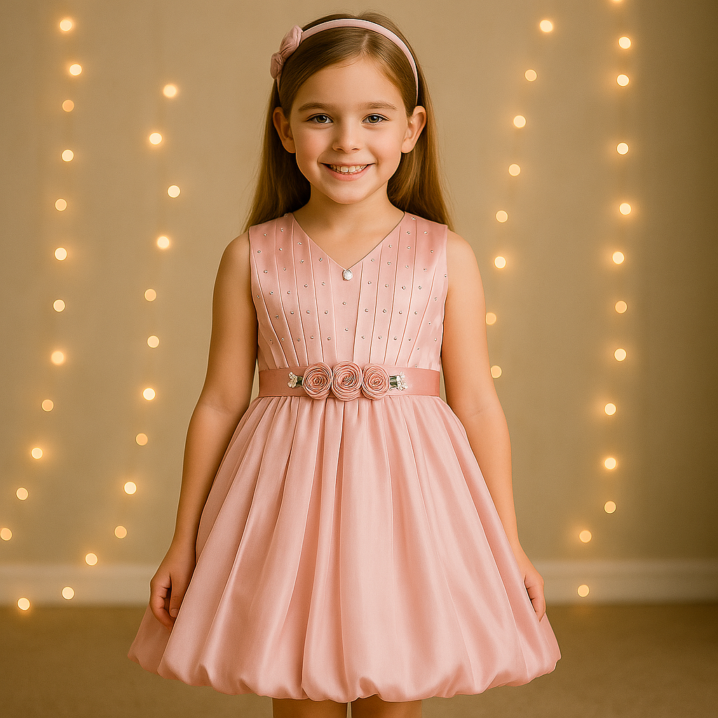 Girls Solid Pleated Sleeveless A-Line Frock Dress
