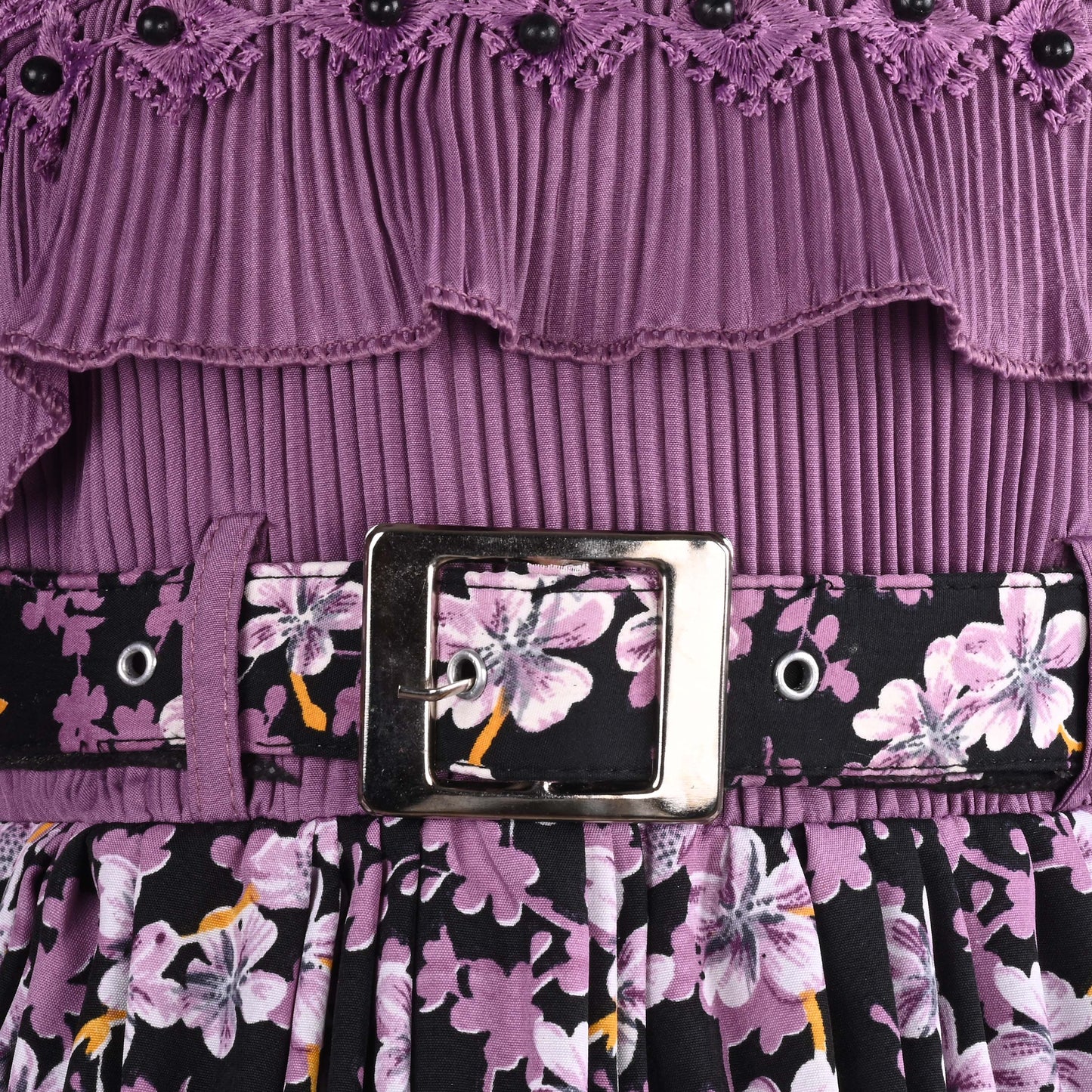 Girls Printed Casual Dress with Puff Sleeves & Belt