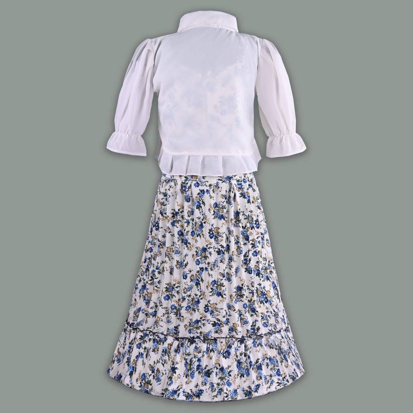 Girls Floral Print Tiered Dress with Shirt Top