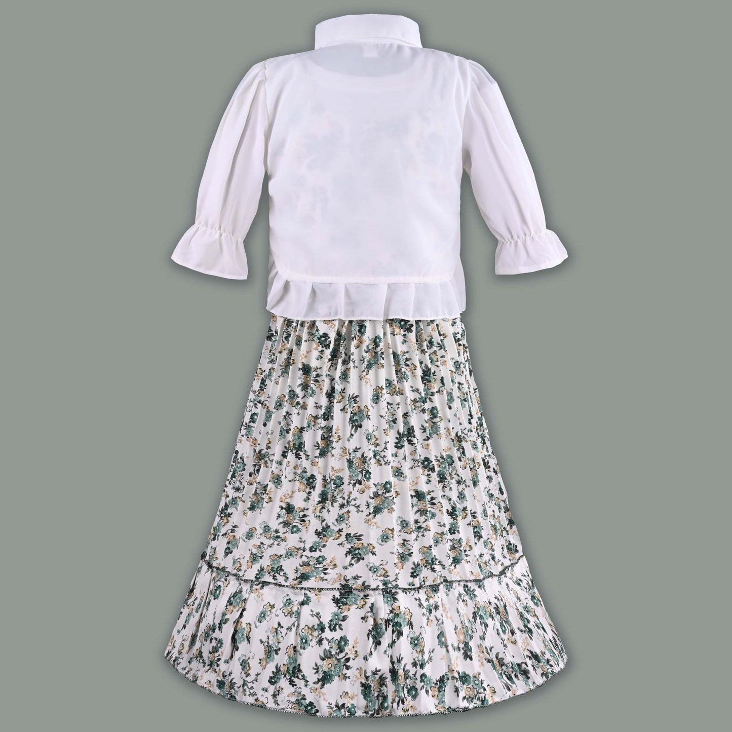 Girls Floral Print Tiered Dress with Shirt Top
