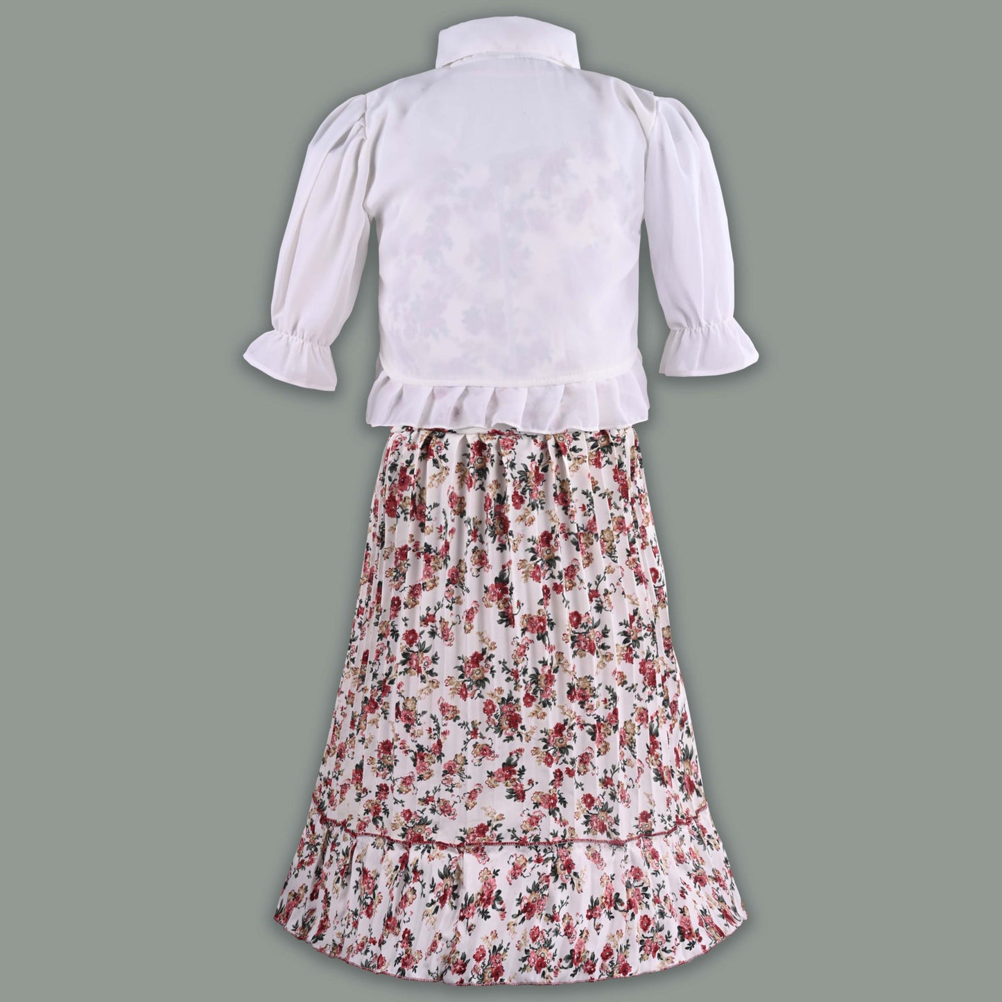 Girls Floral Print Tiered Dress with Shirt Top