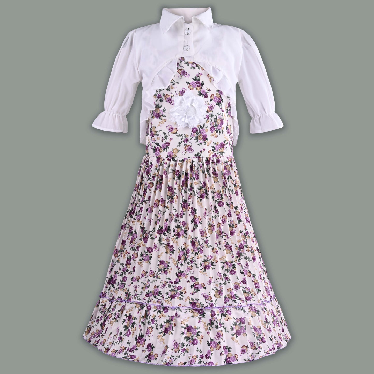 Girls Floral Print Tiered Dress with Shirt Top