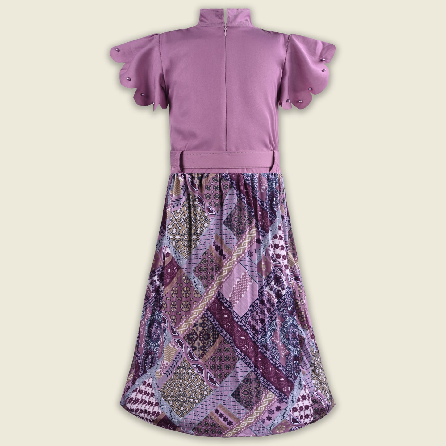 Girls Stylish Printed Casual Dress with Pearl Embellished Sleeves
