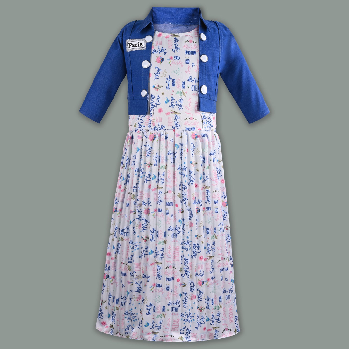 Girls Floral Print Flared Casual Dress with Jacket