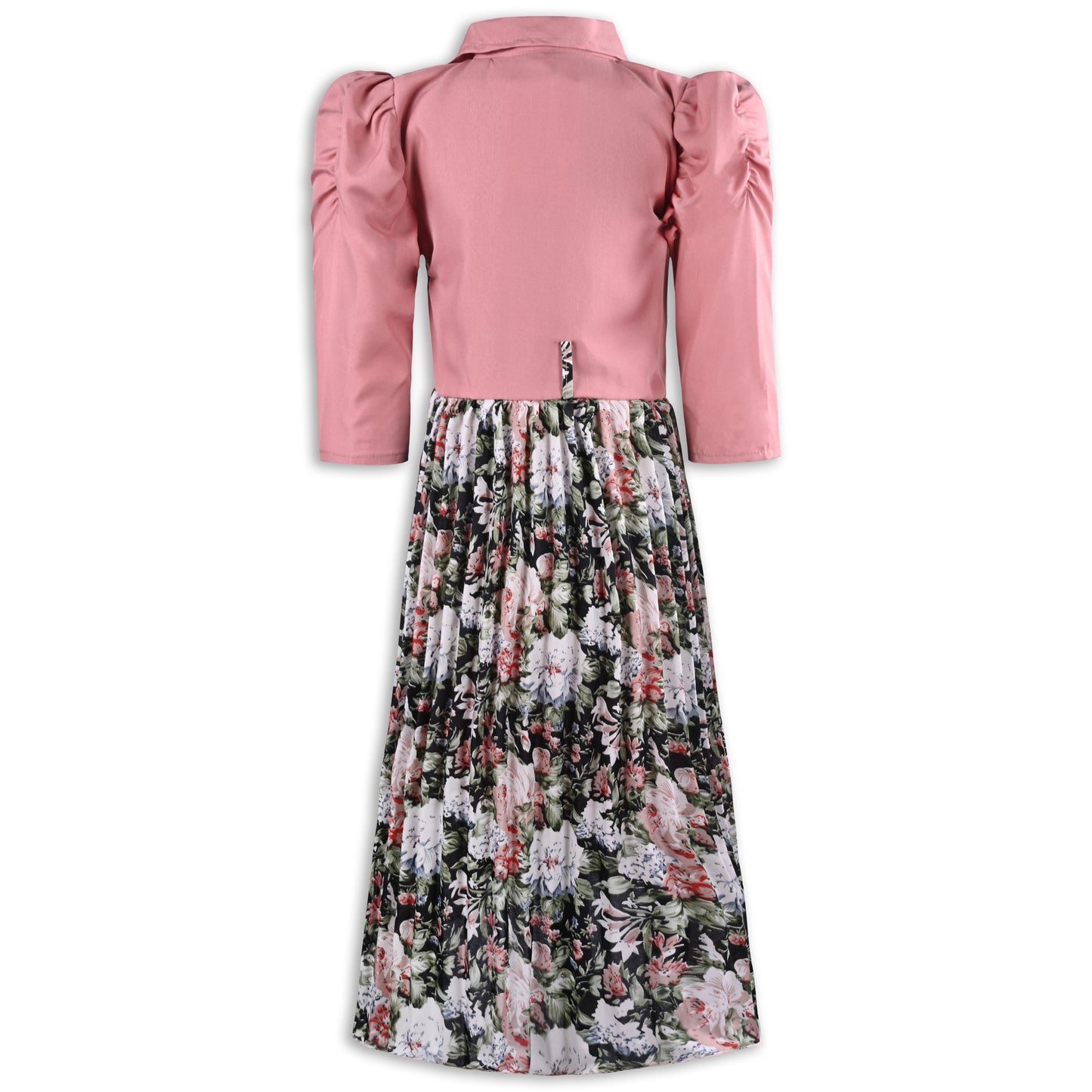 Girls Floral Print Satin Collared Casual Dress fe3444