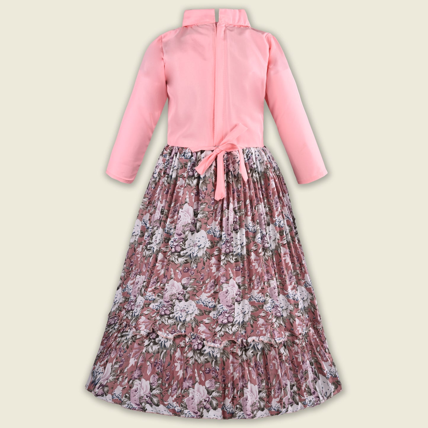 Girls Floral Print Satin Collared Casual Dress fe3444