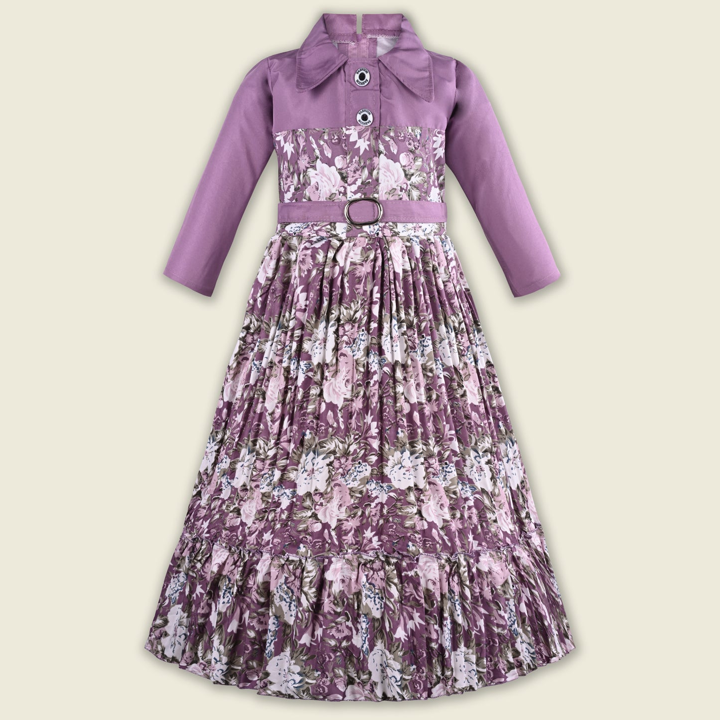 Girls Floral Print Satin Collared Casual Dress fe3444