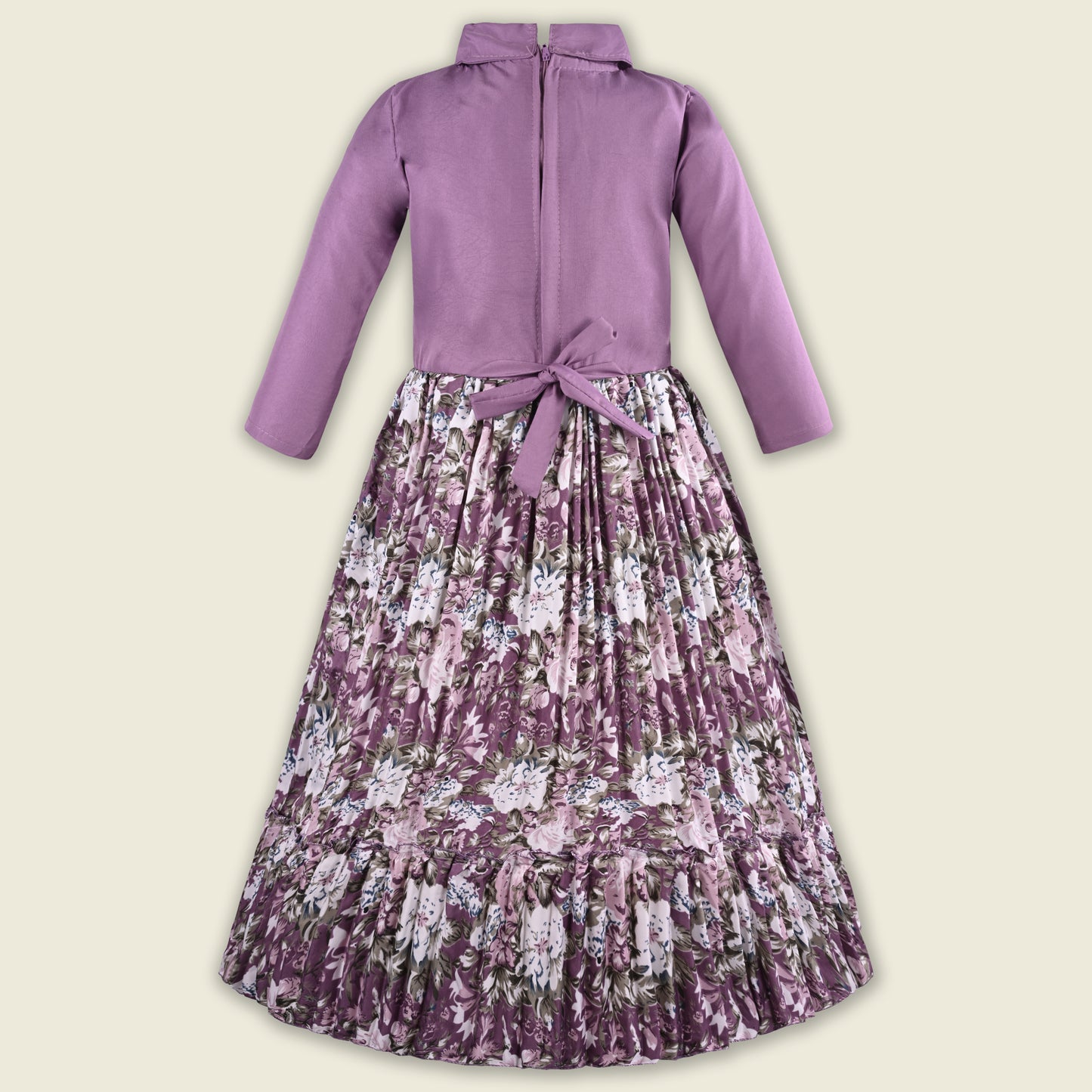 Girls Floral Print Satin Collared Casual Dress fe3444
