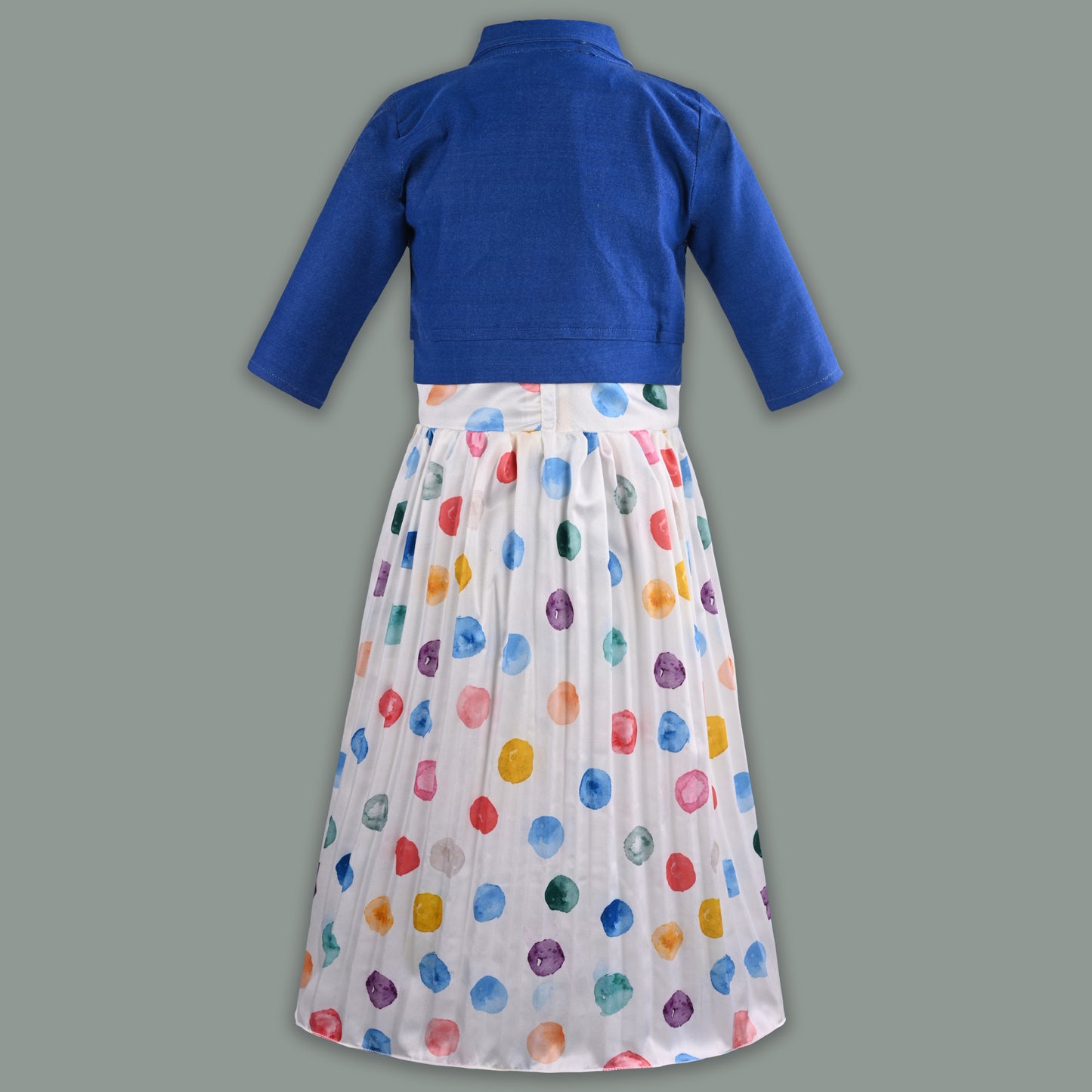 Girls Polka Print Flared Casual Dress with Jacket