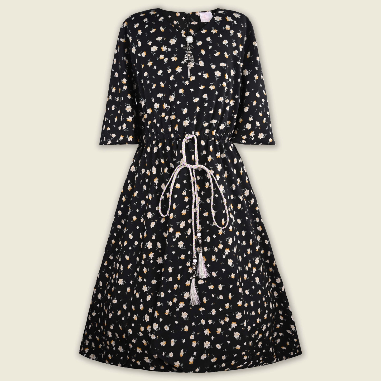 Girls Floral Print Flared Sleeve Casual Dress