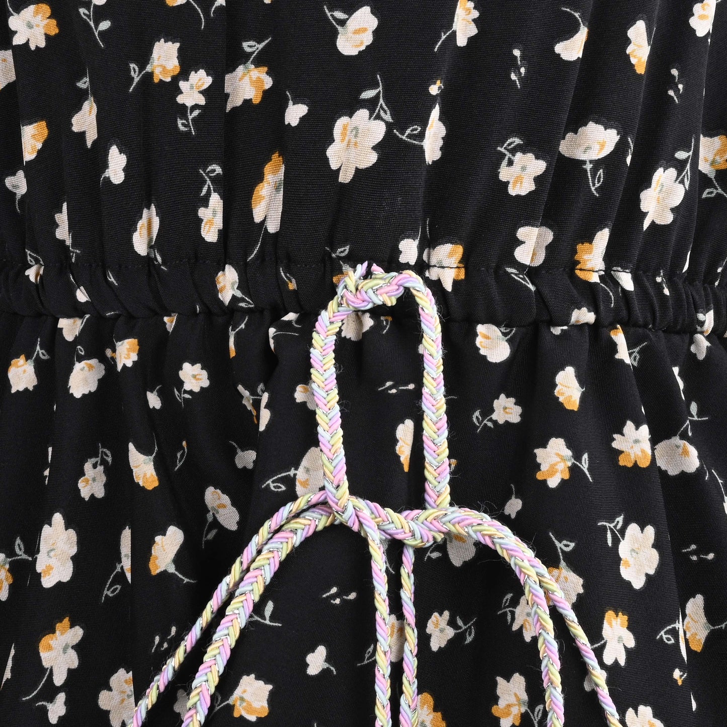 Girls Floral Print Flared Sleeve Casual Dress