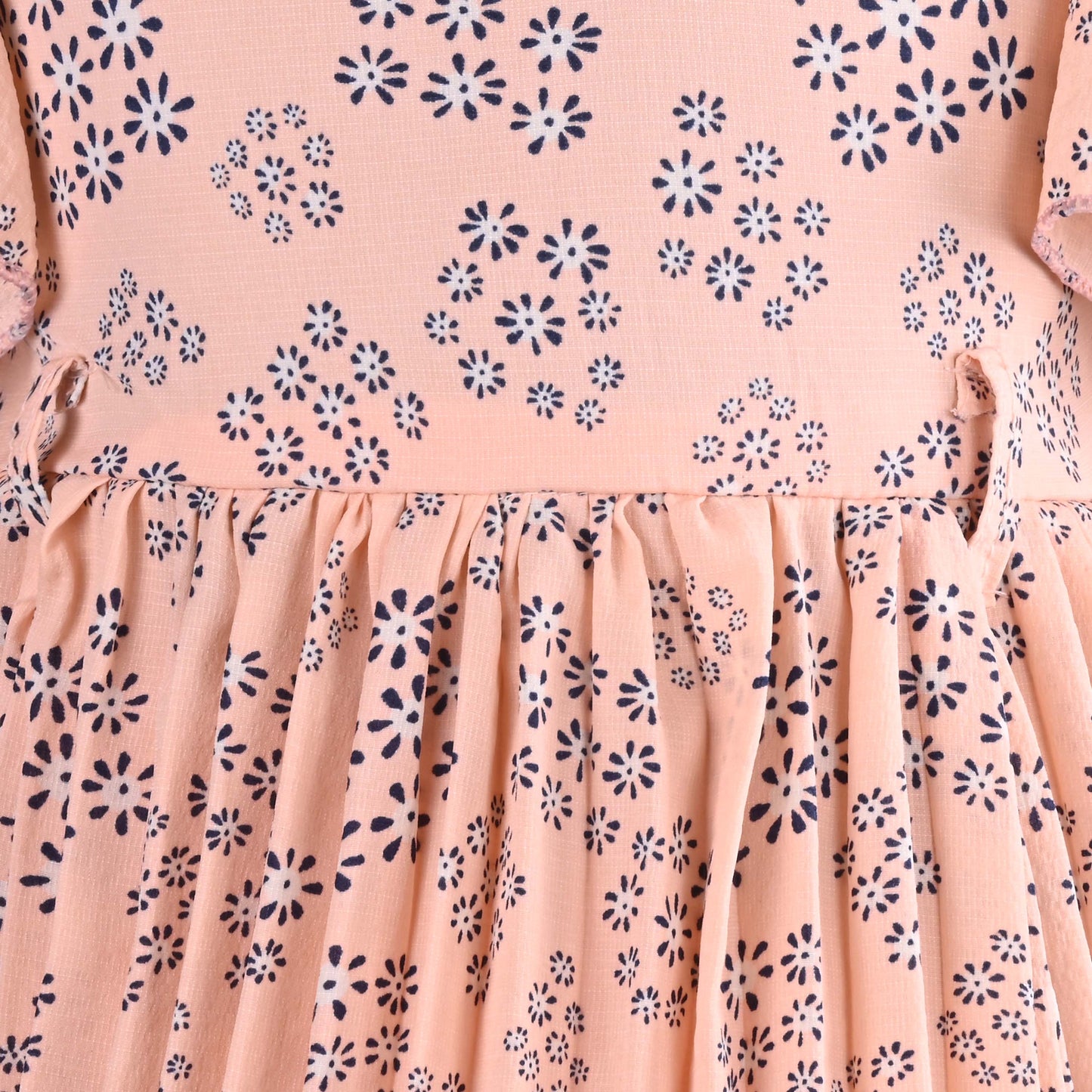 Girls Floral Applique Printed Flared Casual Dress