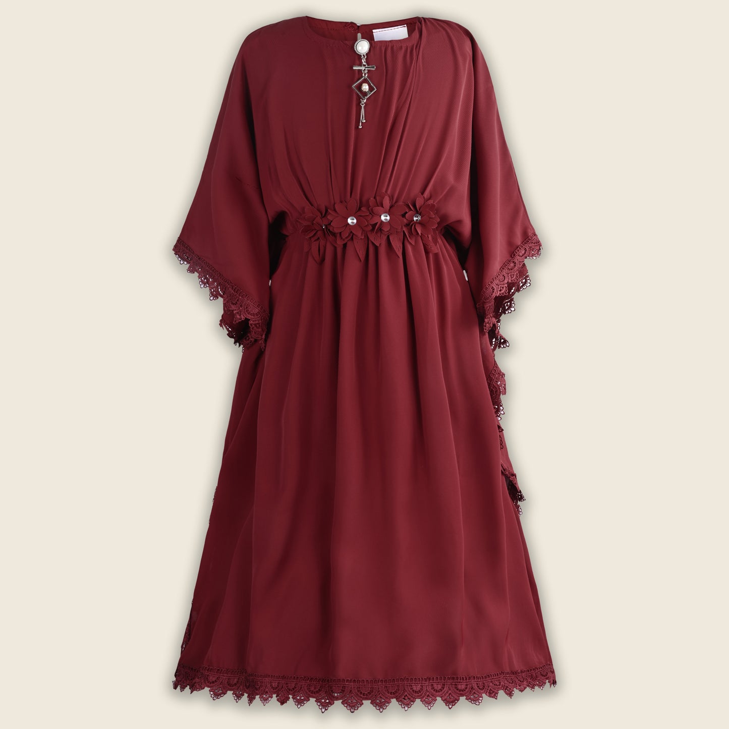 Girls Kaftan Style Casual Dress with Lace Embellishment fe3484
