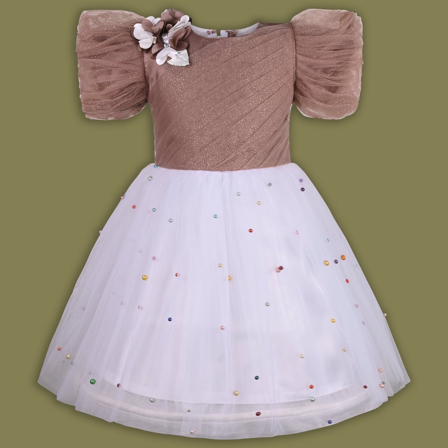 Girls Pearl Embellished Glitter Net Party Dress
