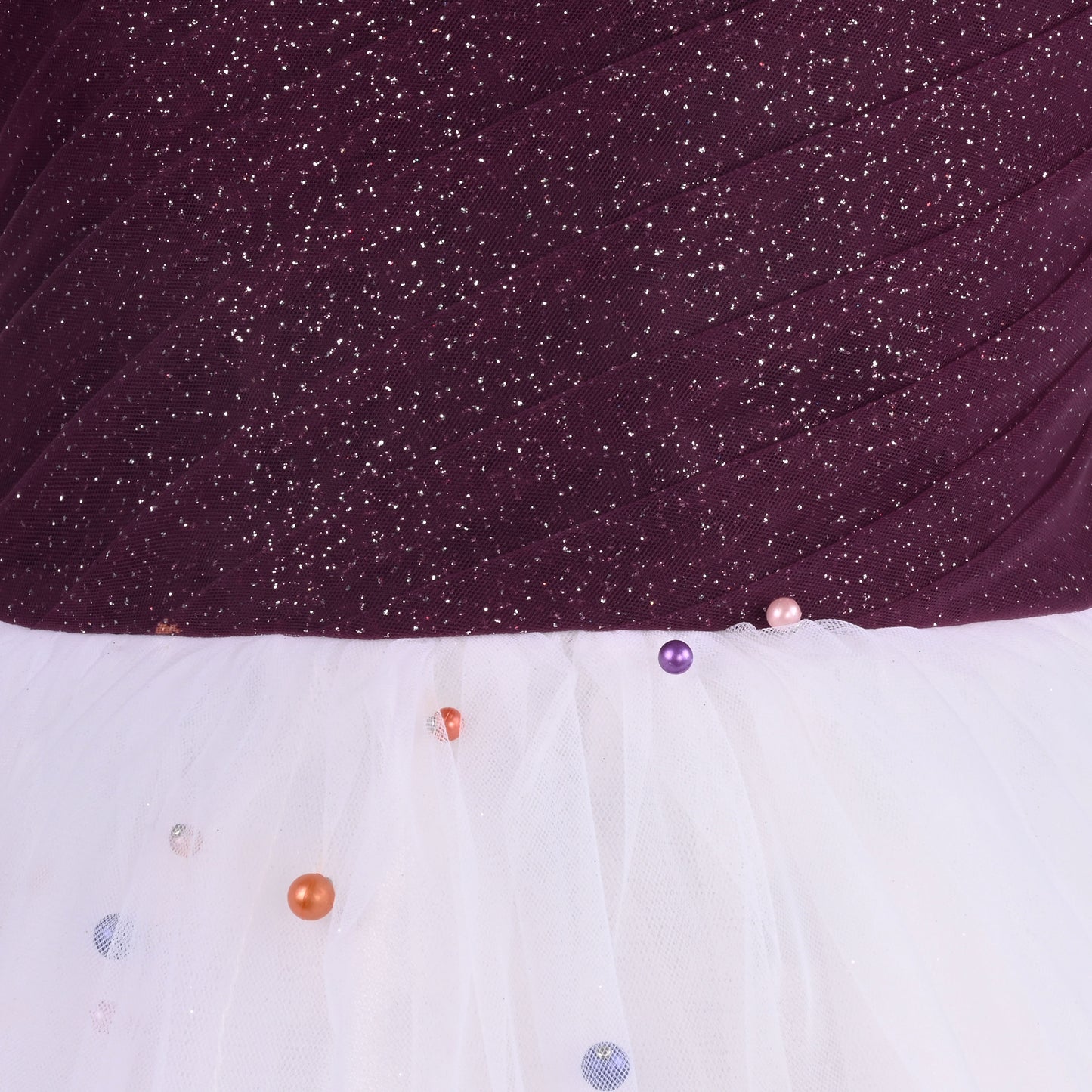 Girls Pearl Embellished Glitter Net Party Dress