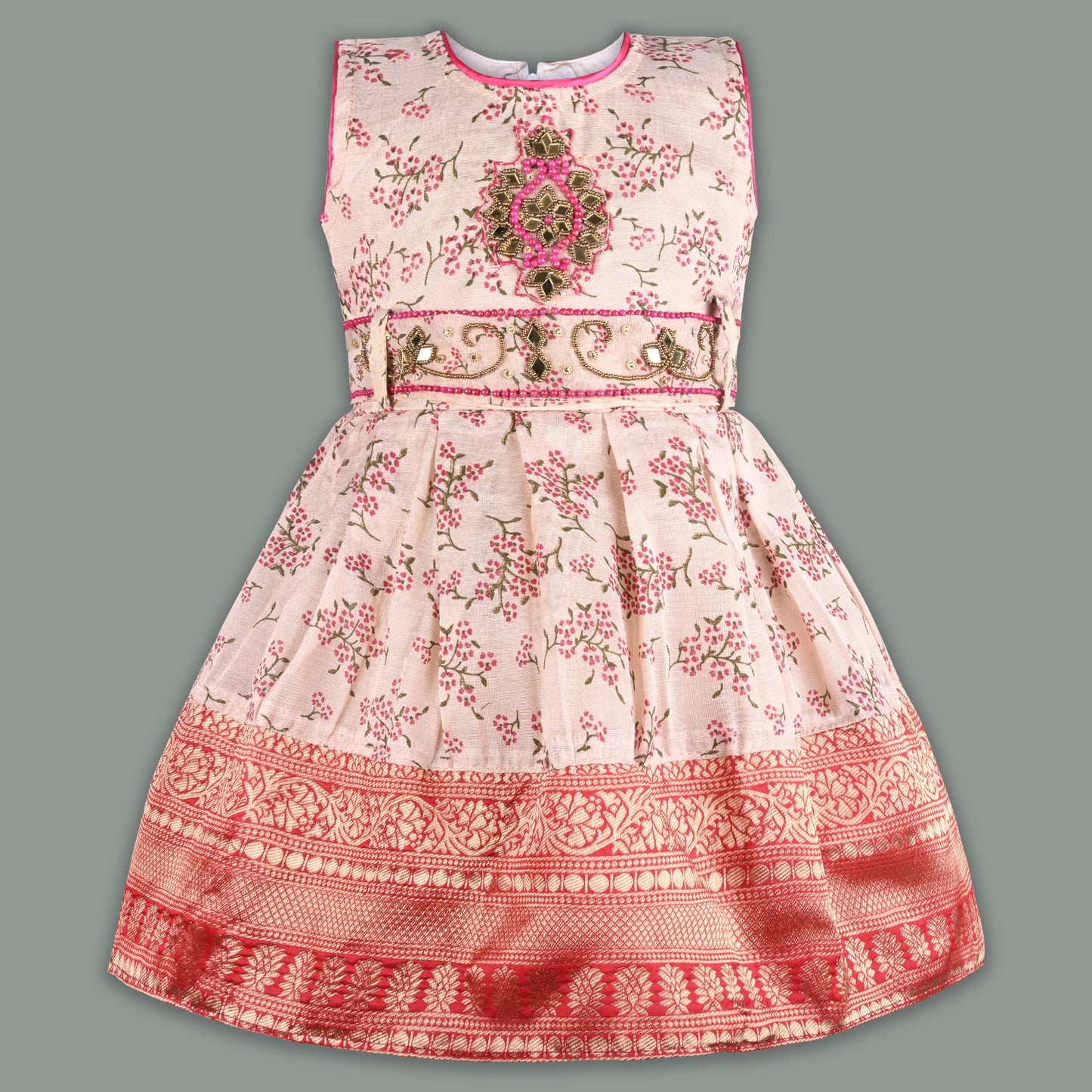 Girls Bead Embellished Floral Ethnic Dress fe3545