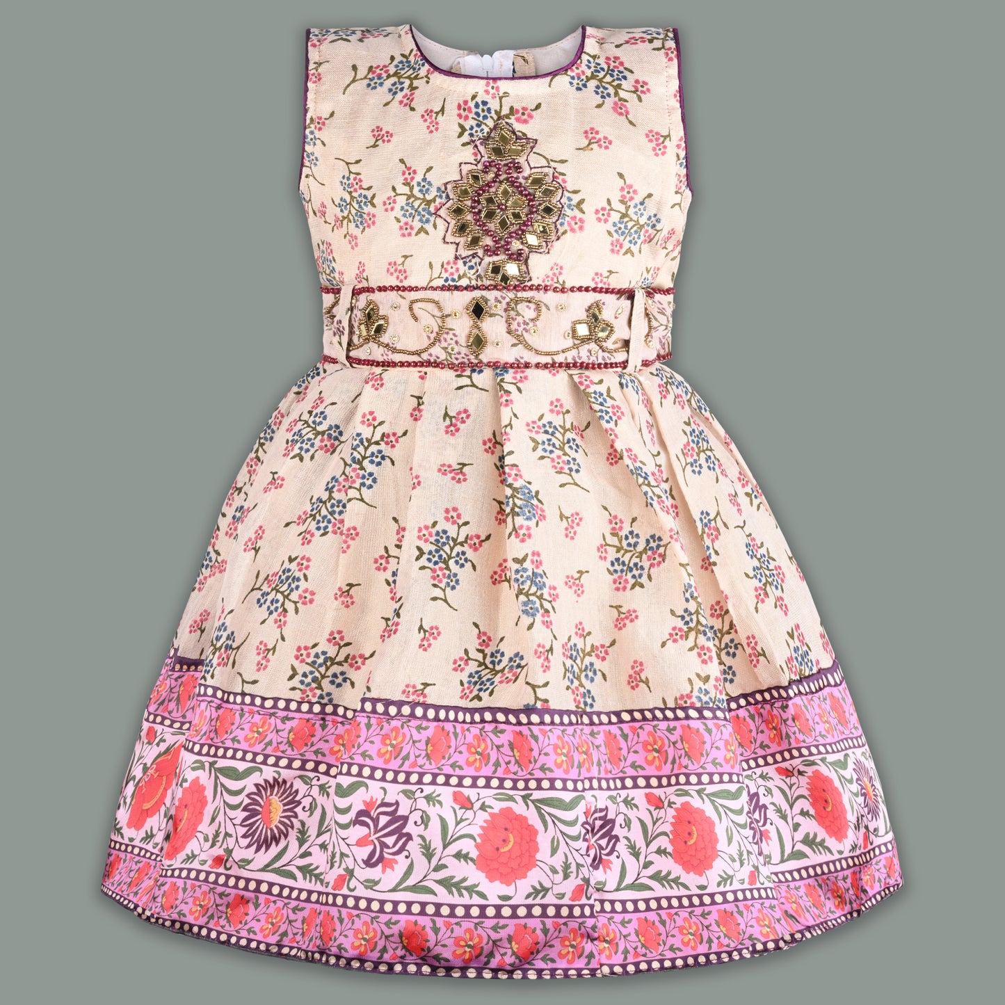 Girls Bead Embellished Floral Ethnic Dress fe3545