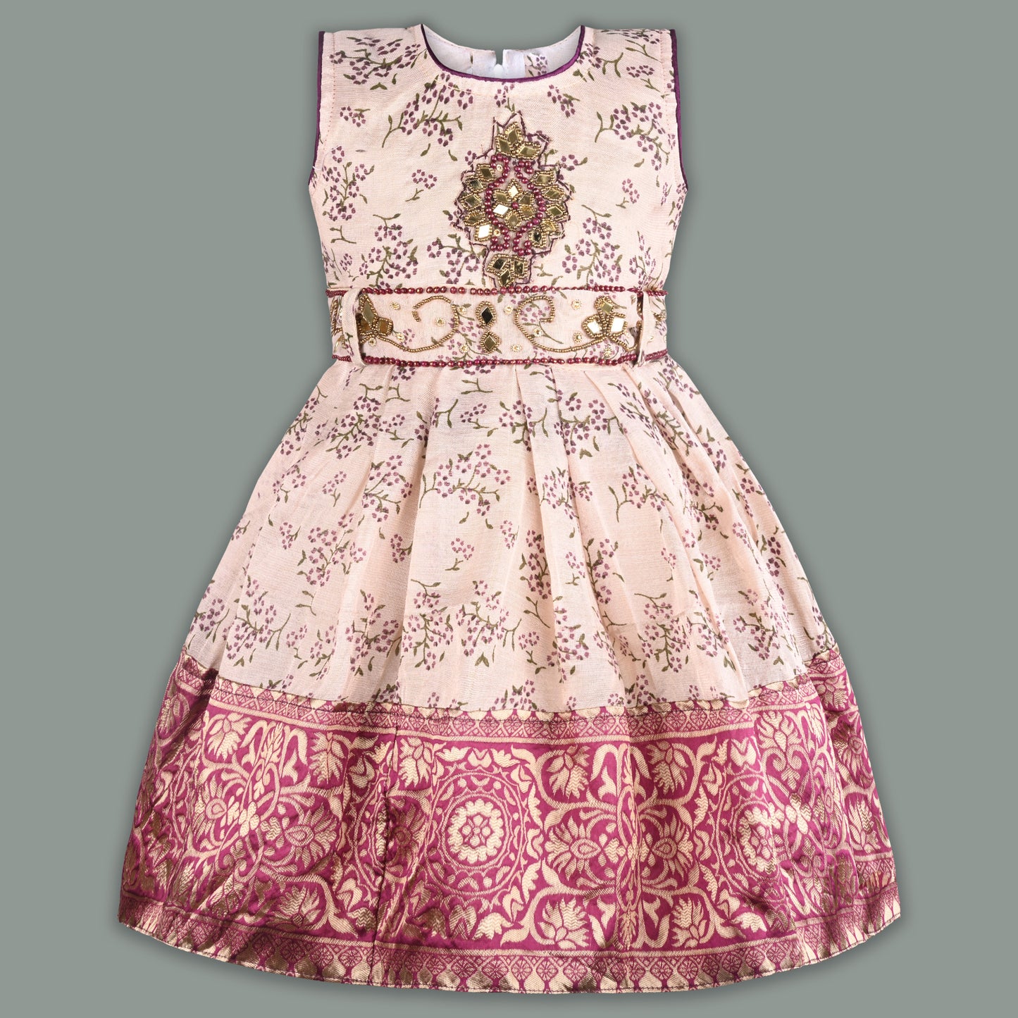 Girls Bead Embellished Floral Ethnic Dress fe3545