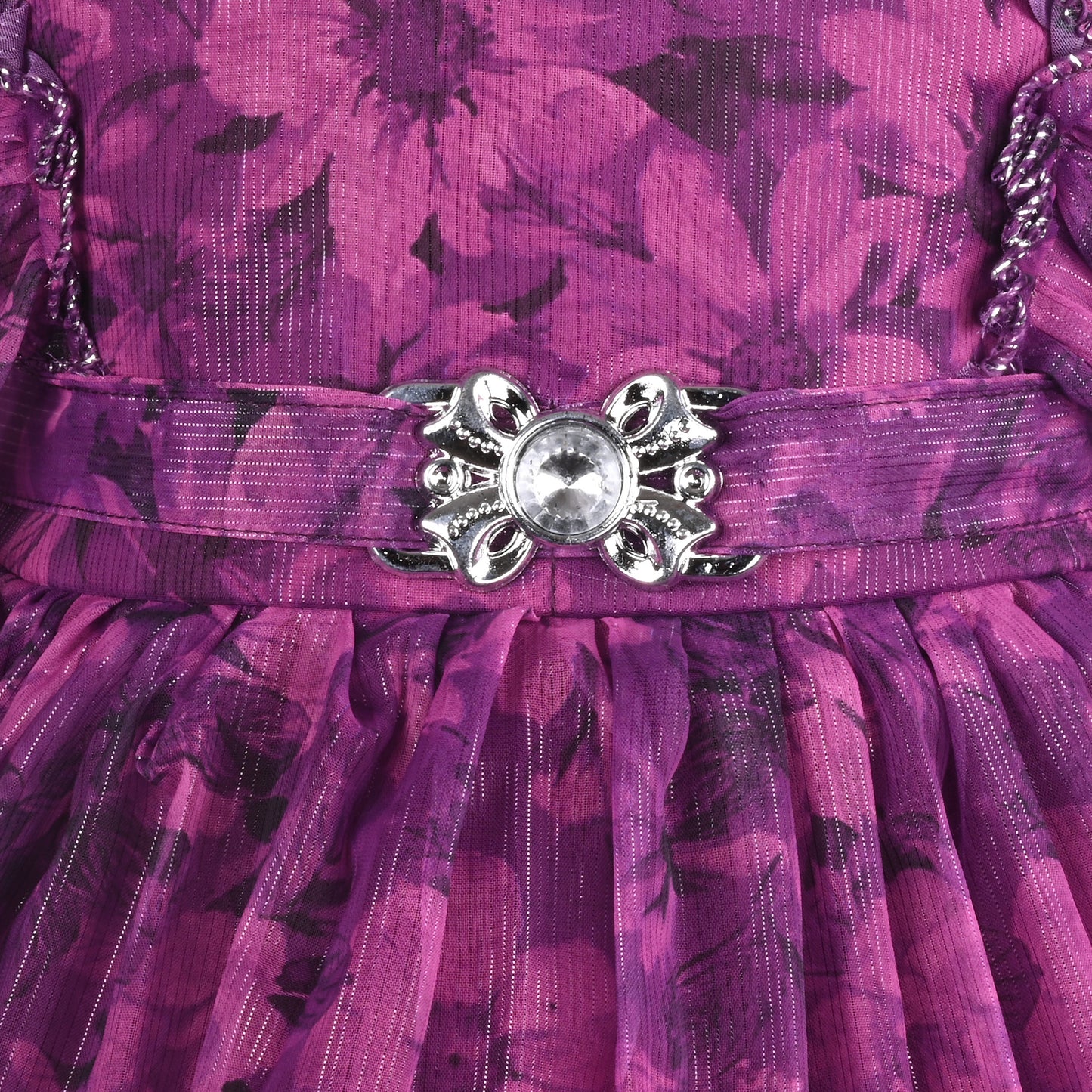 Baby Girls Georgette Party Wear Dress | Floral Printed Frock with Ruffle Sleeves & Stone Work | Birthday & Festive Outfit