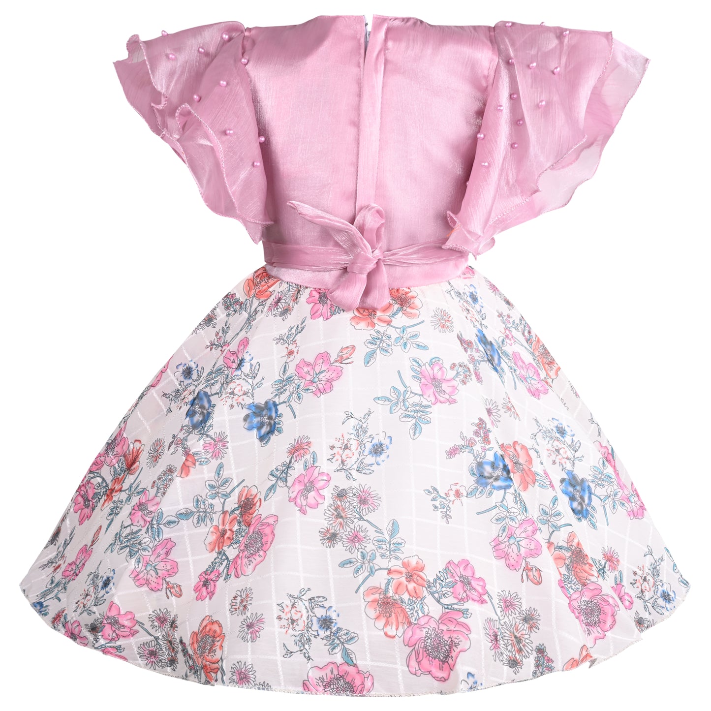 Girls Floral Embellished Flared Sleeves Party Dress