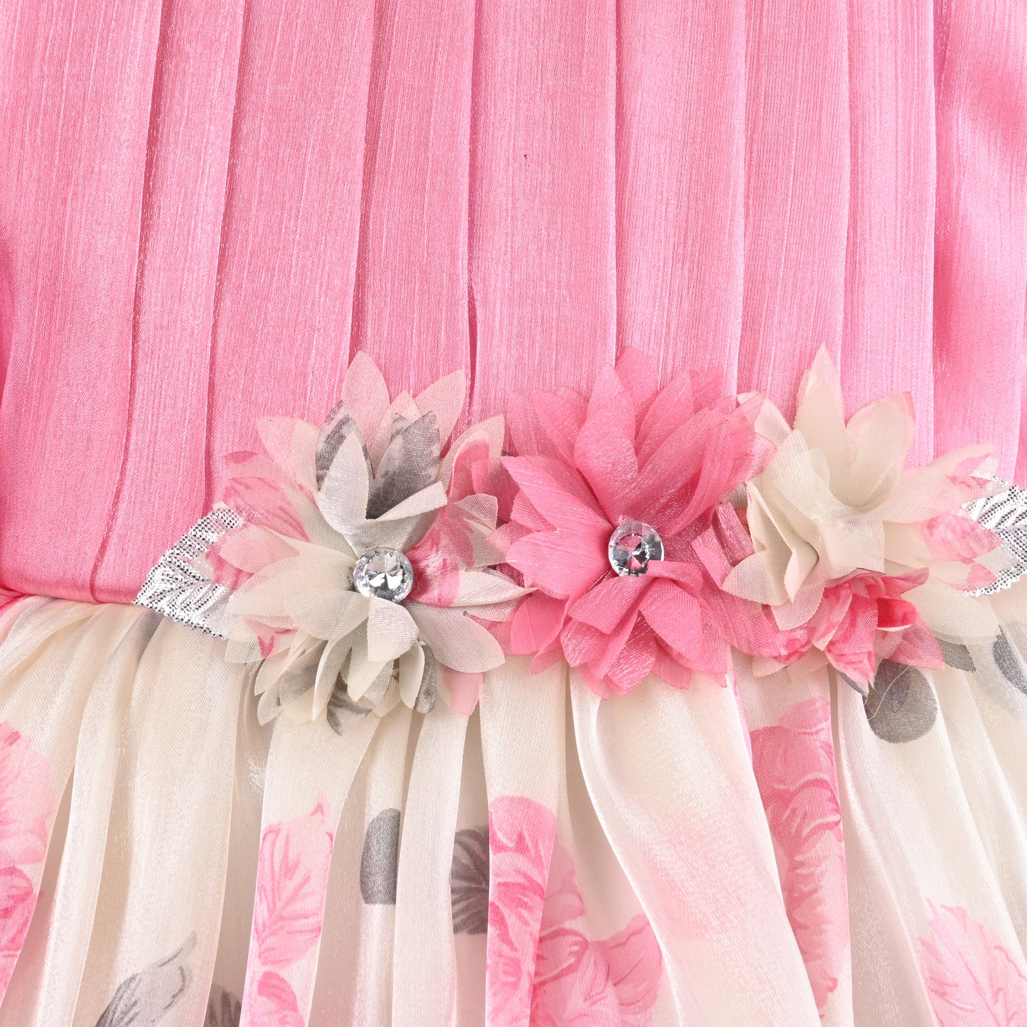 Girls Floral Print Embellished Balloon Party Dress