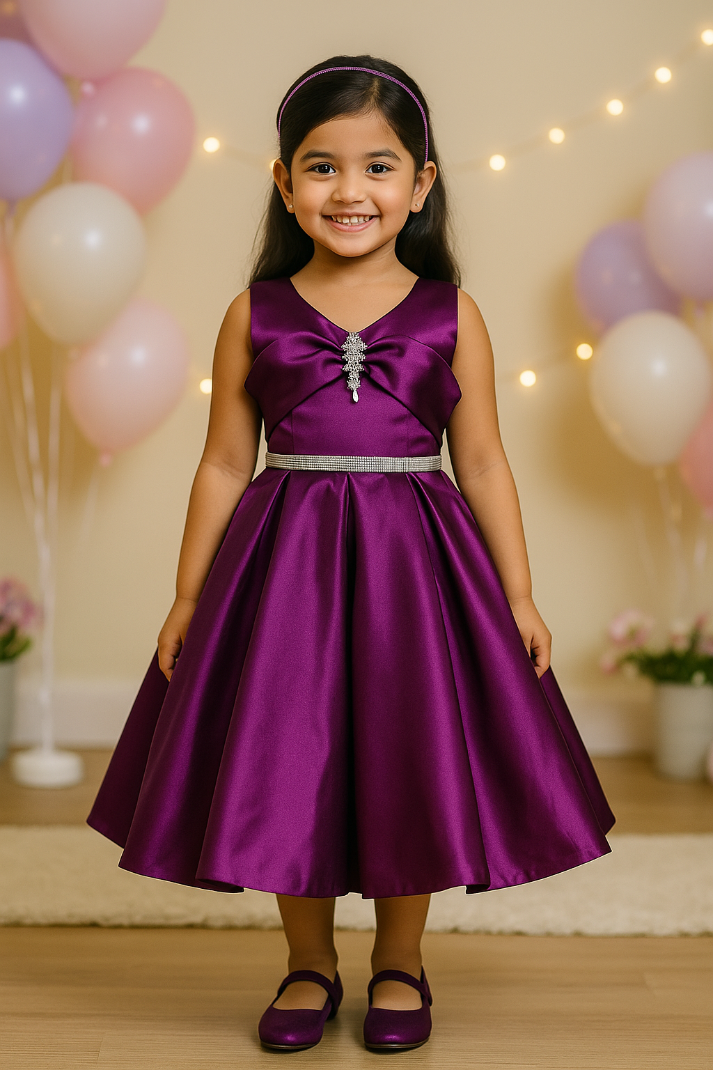 Girls Solid Pleated Fit and Flare Frock Dress