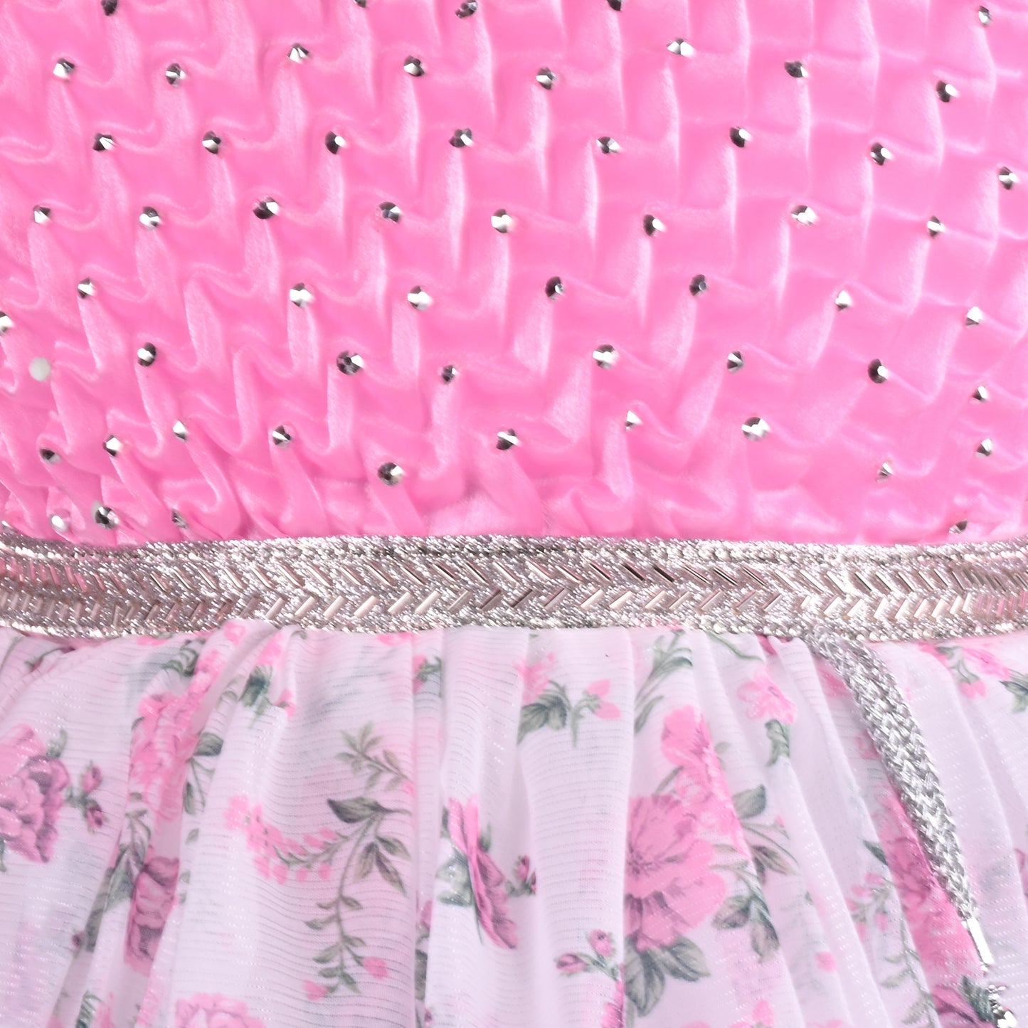 Girls Floral Print Embellished Flared Dress
