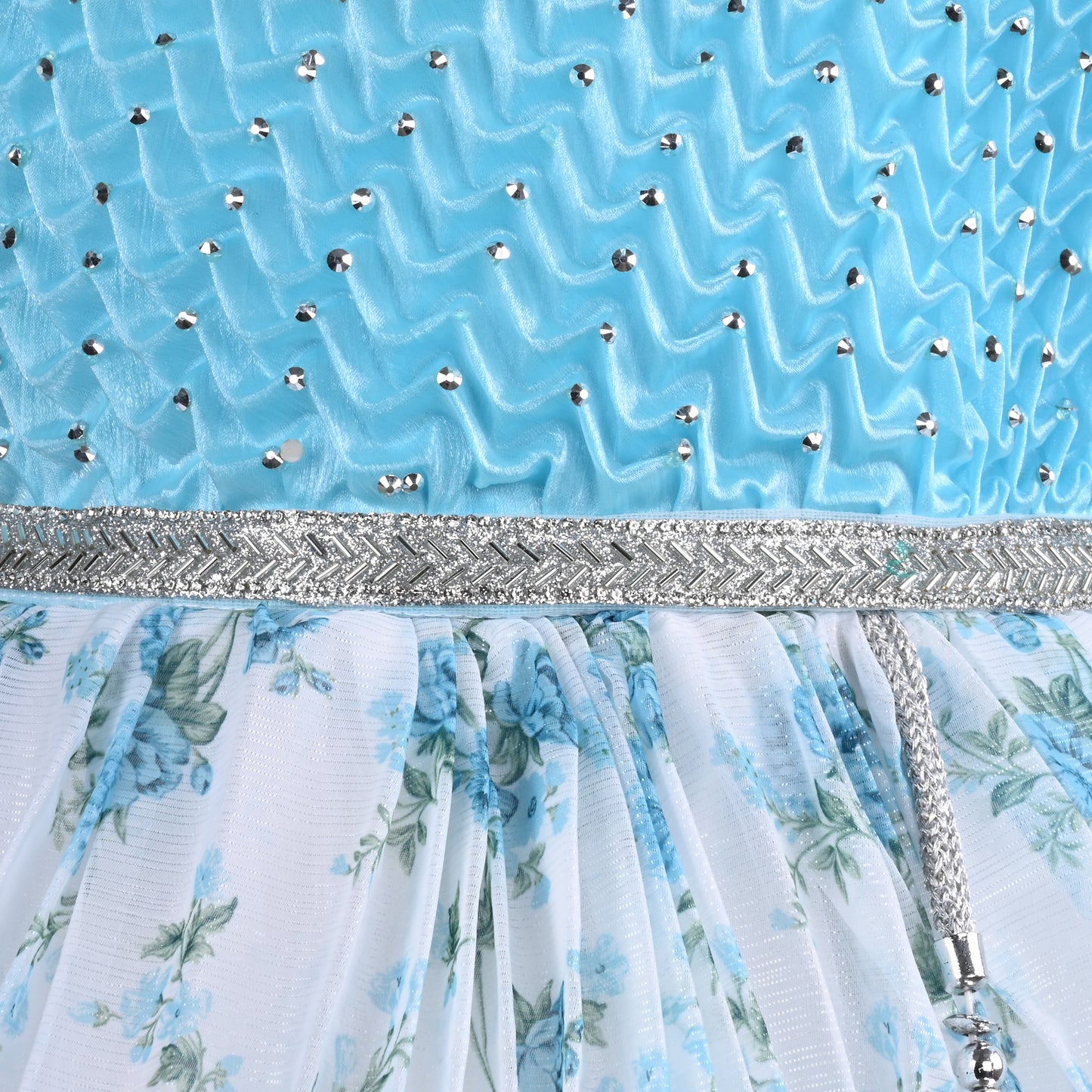 Girls Floral Print Embellished Flared Dress