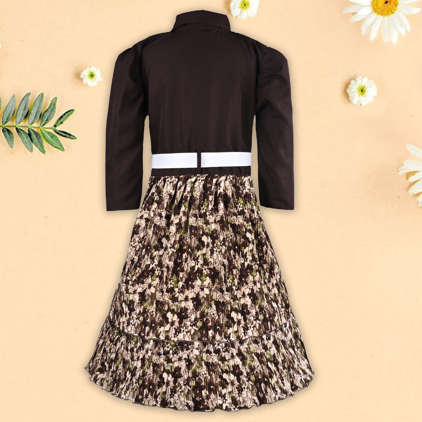 Girls Floral Collar Casual Dress with Belt